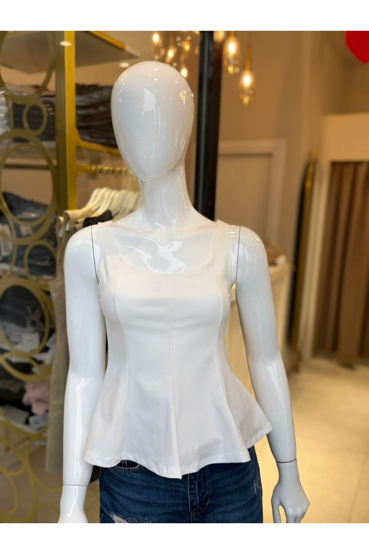 Kadın Askılı Peplum Bluz Volanlı Bel Oturtmalı Şık Yazlık Bluz