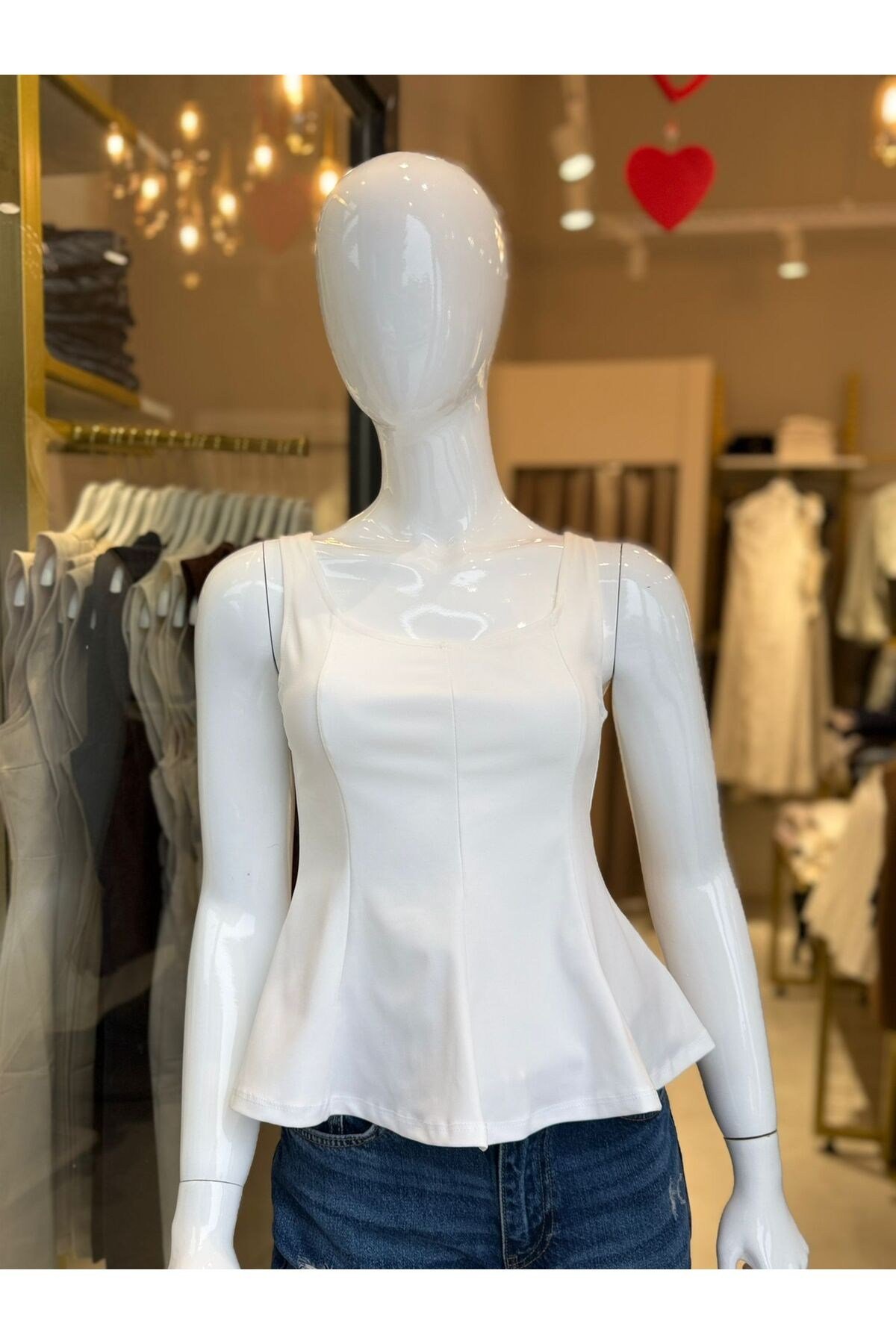 Kadın Askılı Peplum Bluz Volanlı Bel Oturtmalı Şık Yazlık Bluz