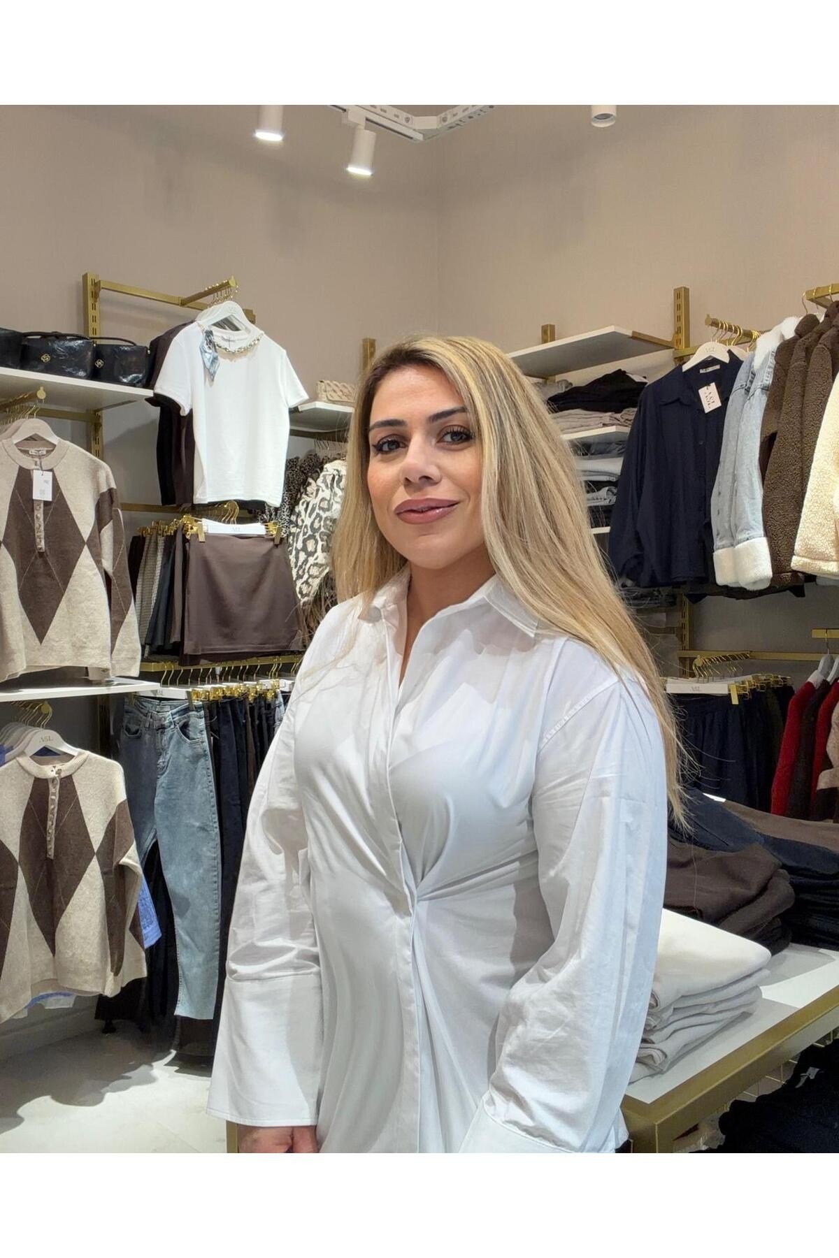 Kadın Basic Beyaz Gömlek Günlük Şık Kombinlik Modern Kesim