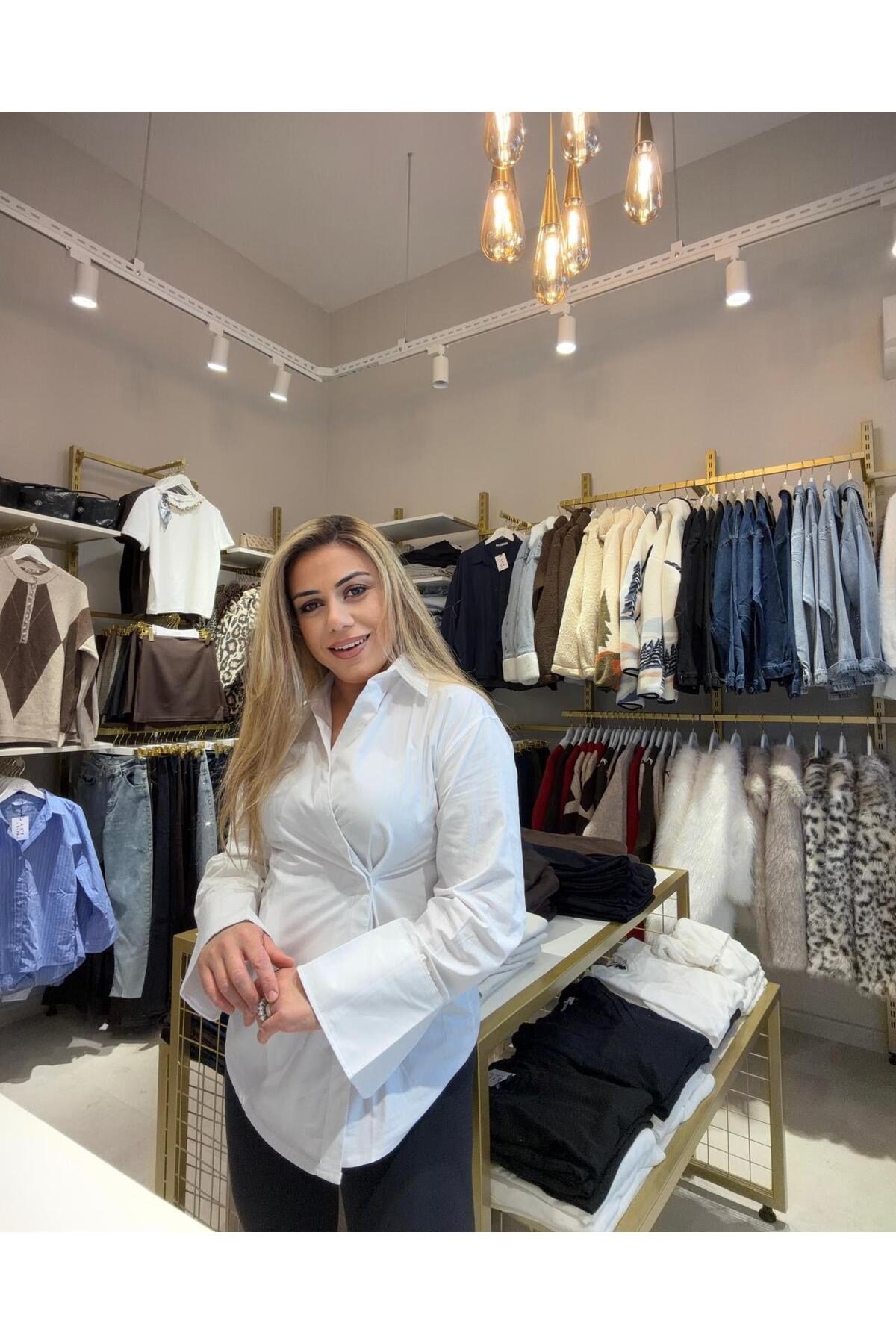 Kadın Basic Beyaz Gömlek Günlük Şık Kombinlik Modern Kesim