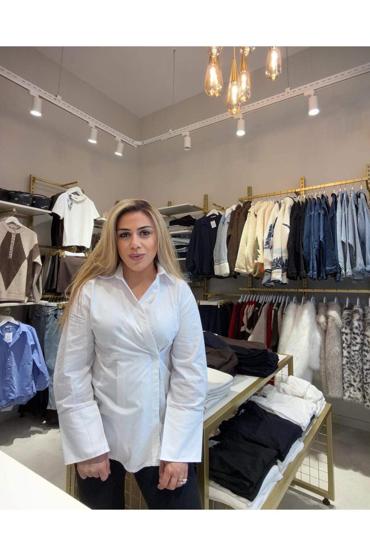 Kadın Basic Beyaz Gömlek Günlük Şık Kombinlik Modern Kesim