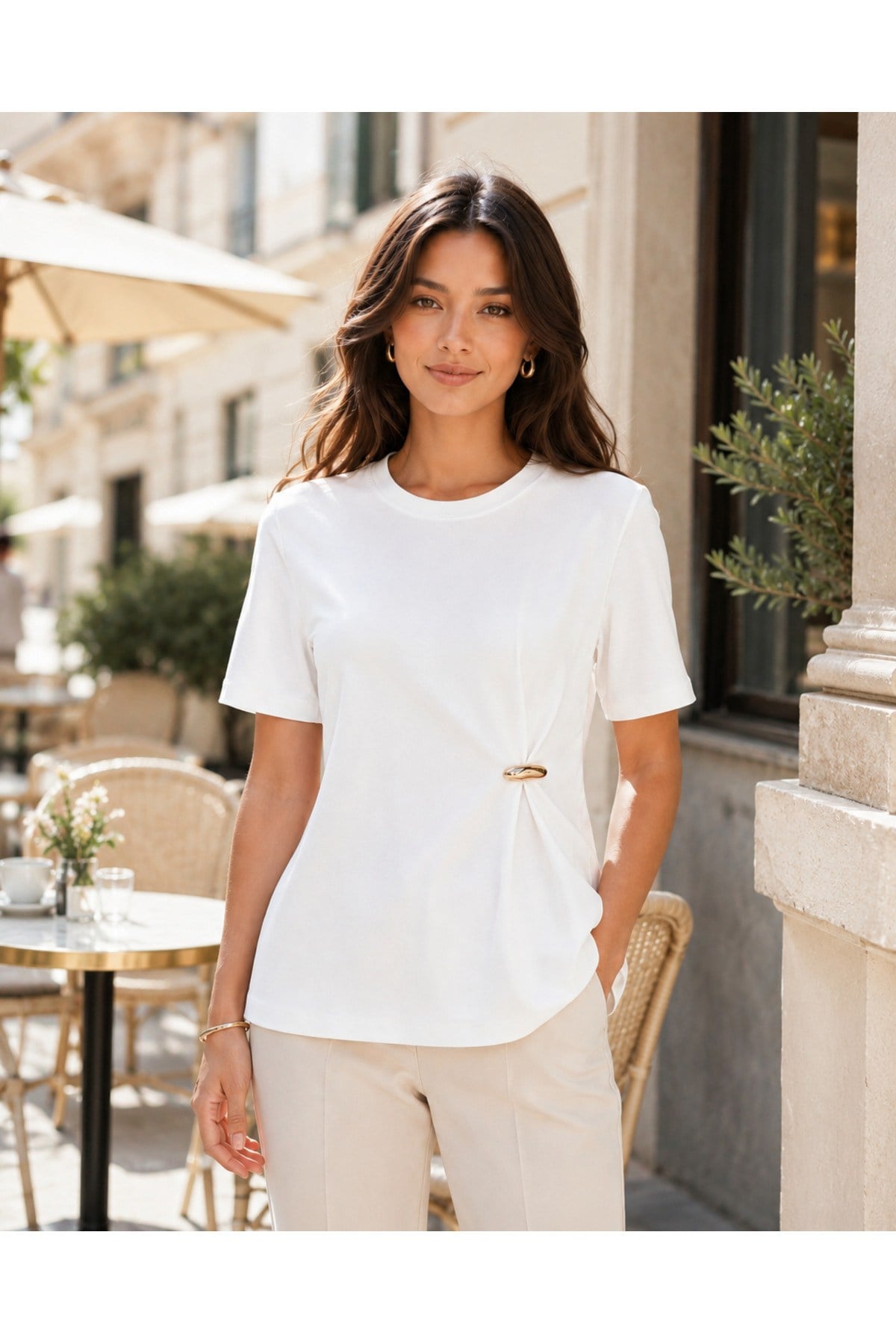 Kadın Tokalı Drape Detaylı Basic Bluz