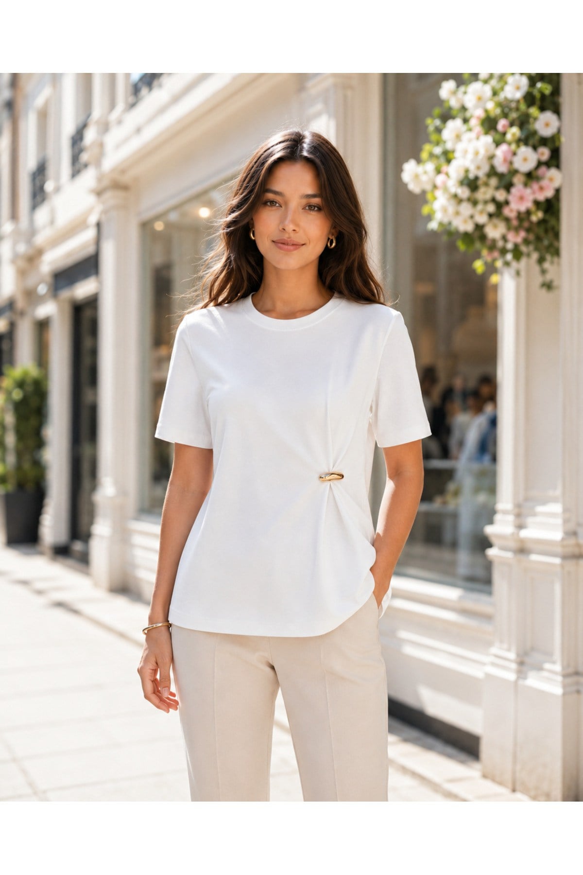 Kadın Tokalı Drape Detaylı Basic Bluz