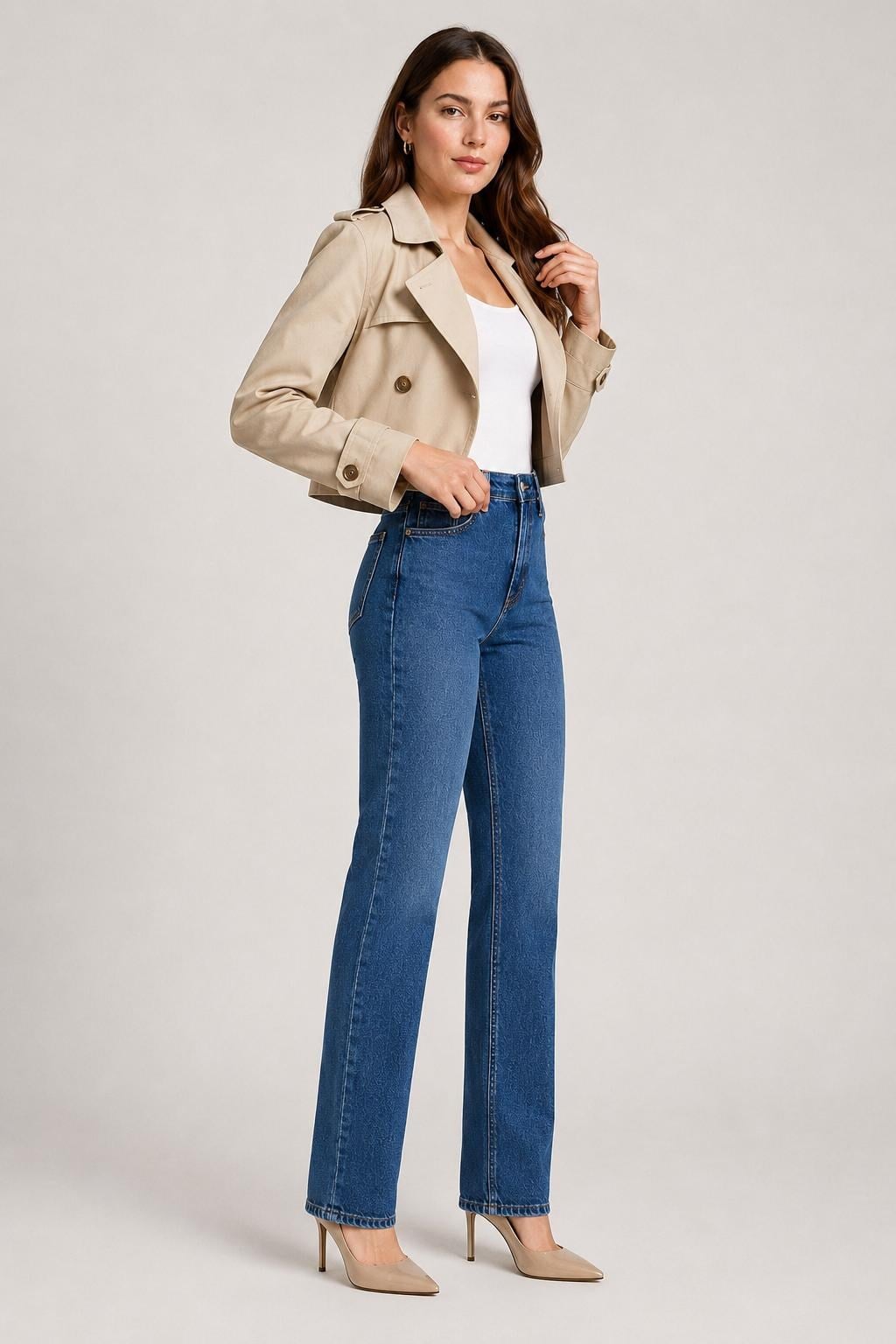 Kadın Yüksek Bel Straight Fit Koyu Mavi Jean Pantolon