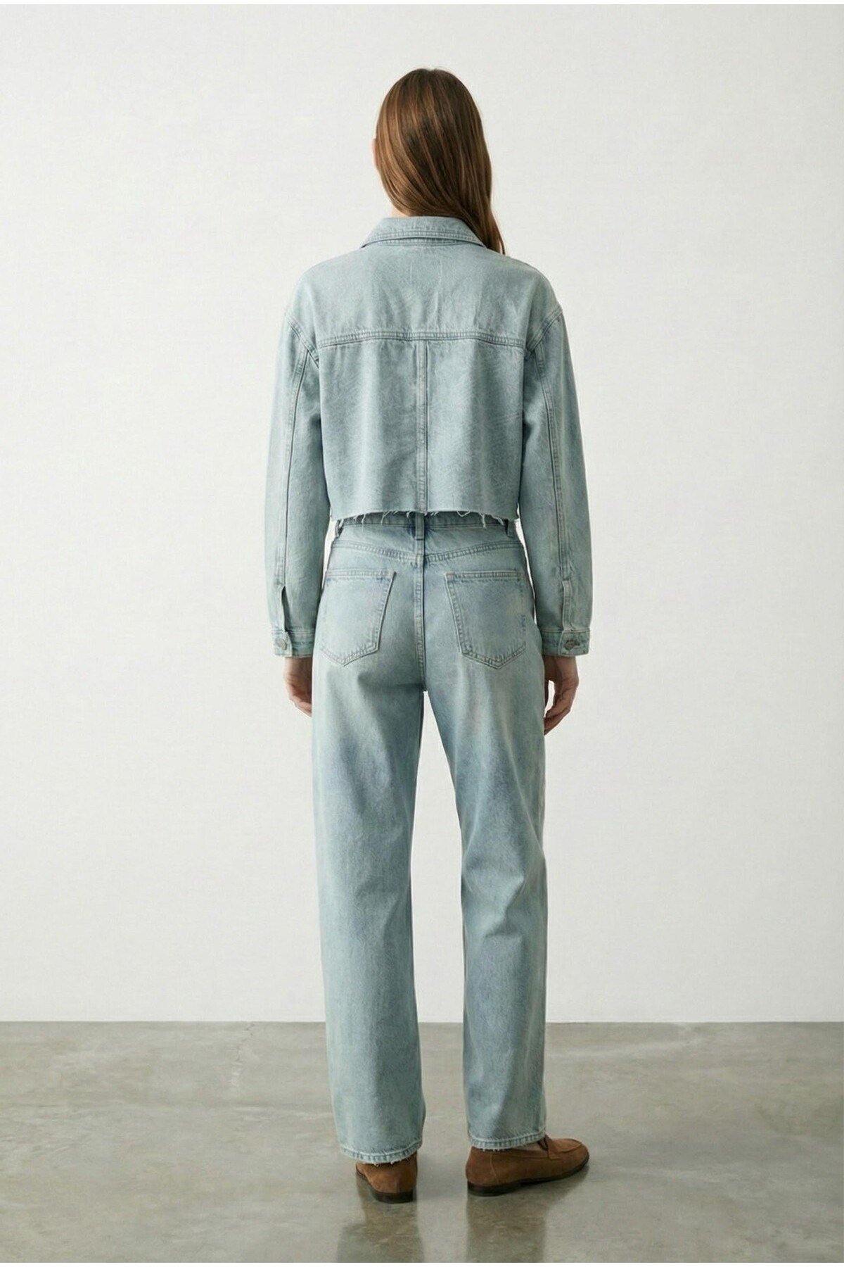 Lazerli Bol Paça Jean Pantolon – Yüksek Bel Kadın Denim Pantolon