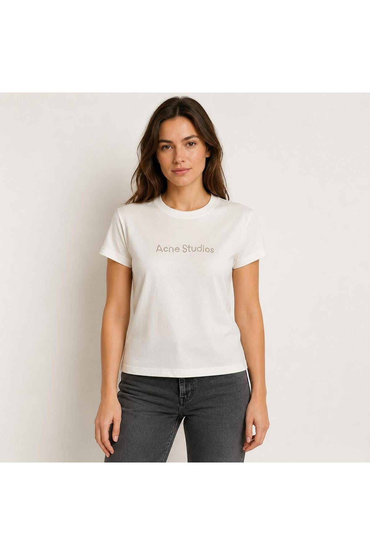 Taş Yazı Detaylı Bisiklet Yaka Kısa Kollu Basic T-Shirt