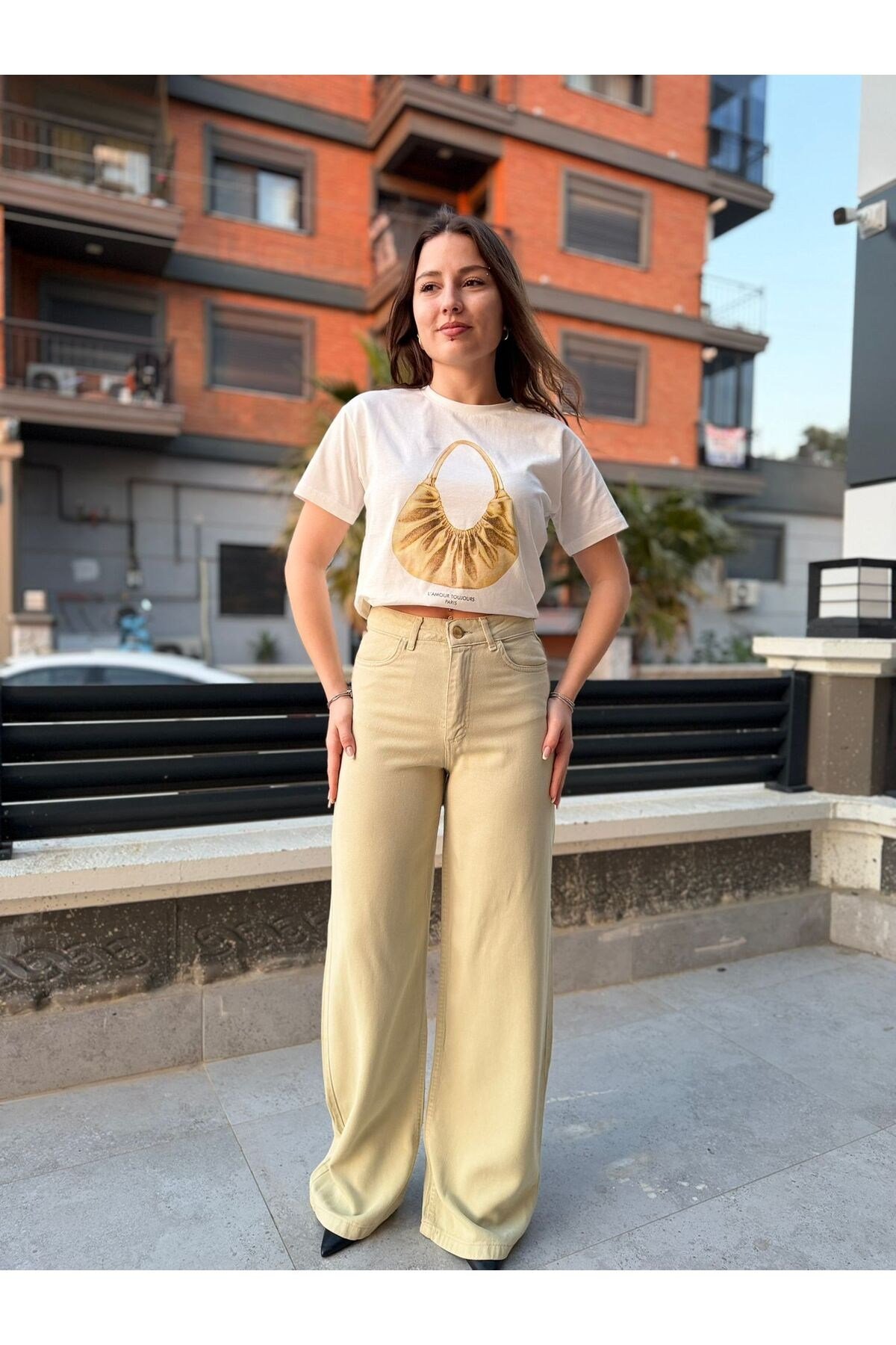 Tencel Kumaş Yüksek Bel Düz Paça Kadın Pantolon – Rahat Kesim Günlük Pantolon 031659