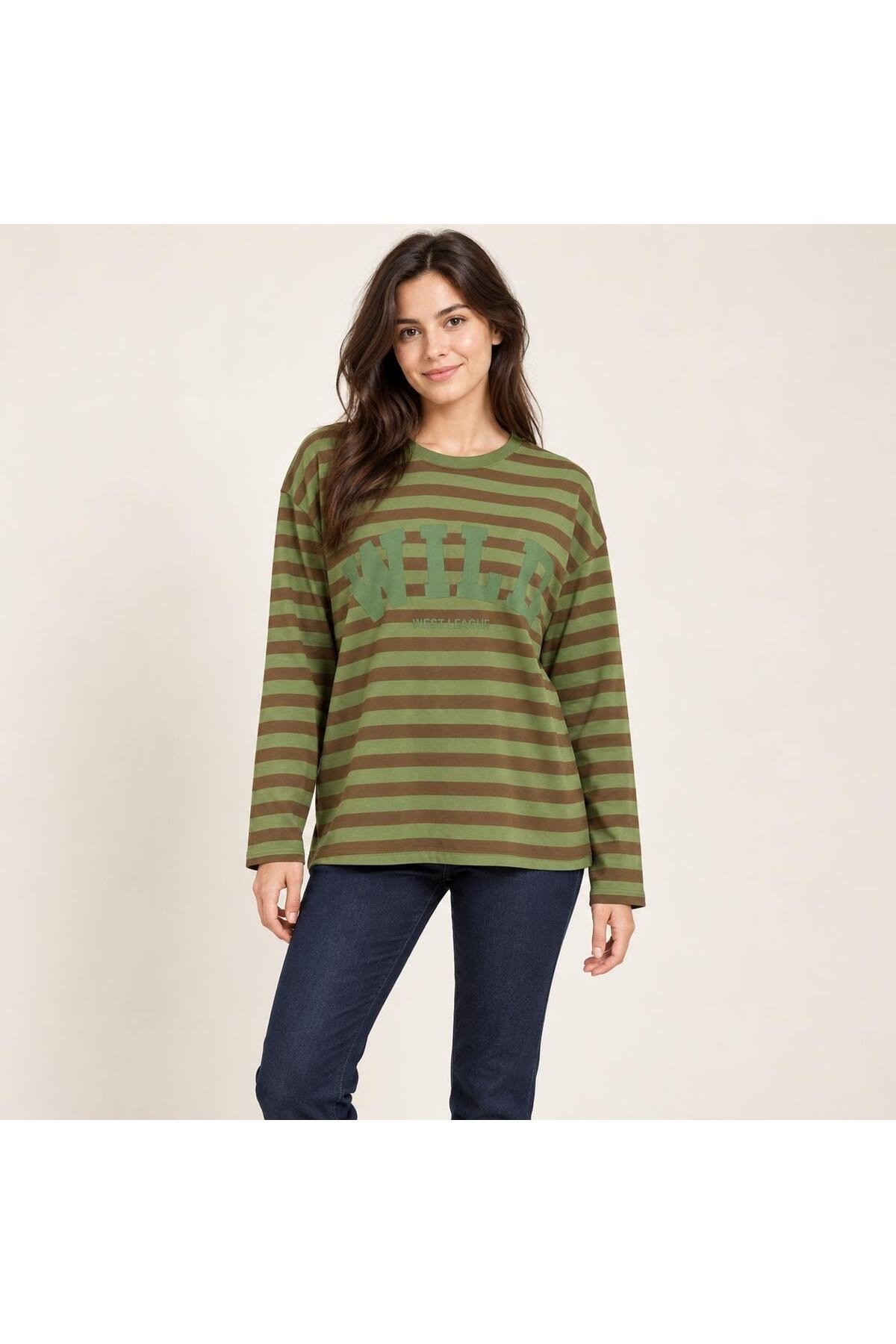 Wıid Baskılı Çizgili Sweatshirt