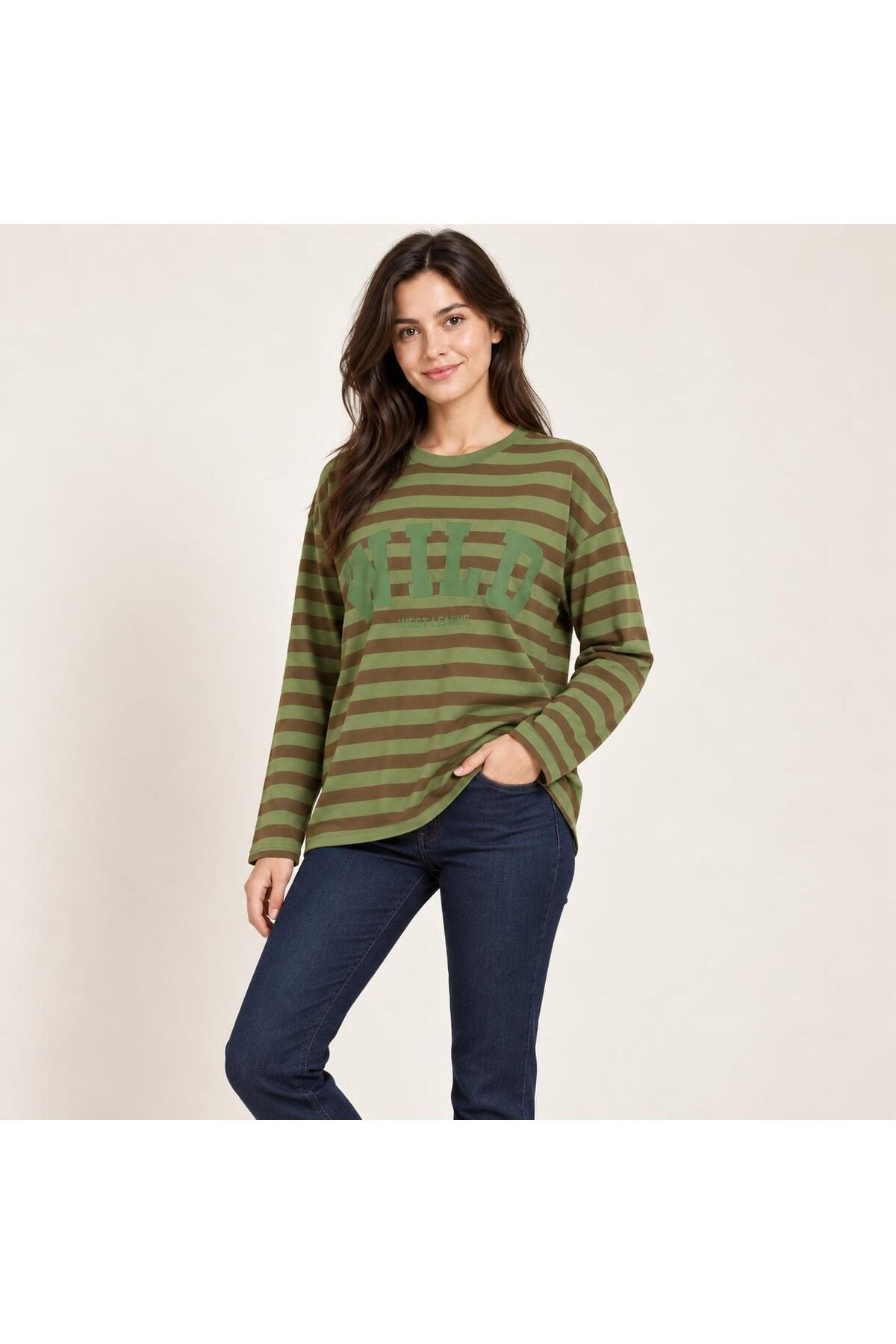 Wıid Baskılı Çizgili Sweatshirt