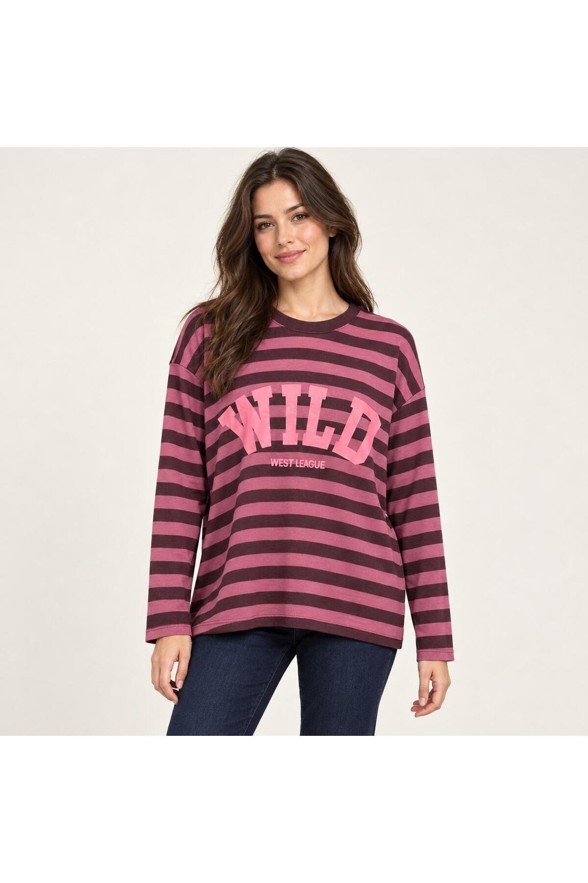 Wıid Baskılı Çizgili Sweatshirt