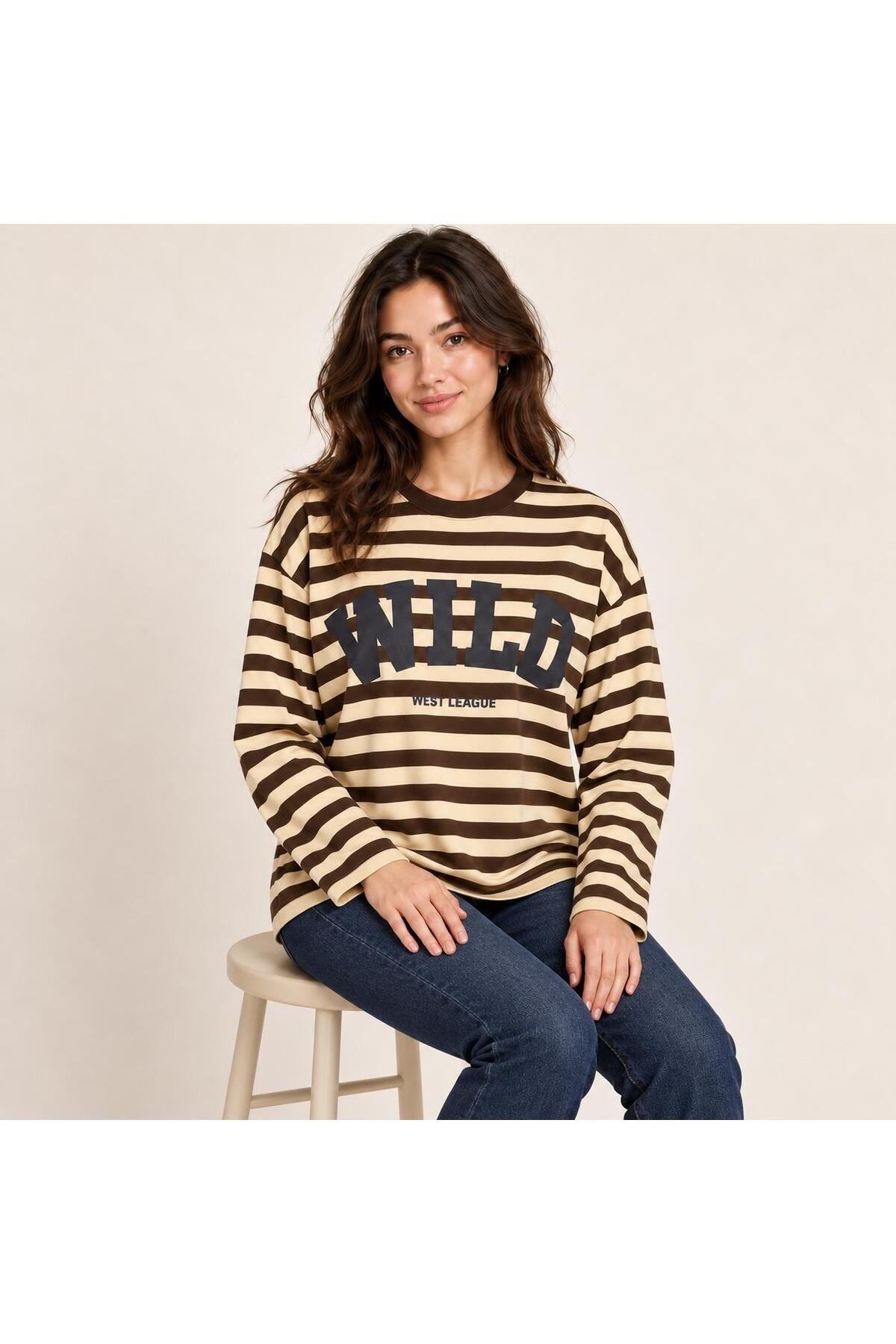 Wıid Baskılı Çizgili Sweatshirt