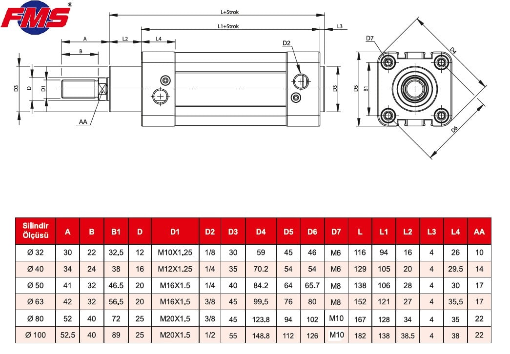 Q80 -300mm ALÜMİNYUM SİLİNDİR  ( ISO SERİSİ )