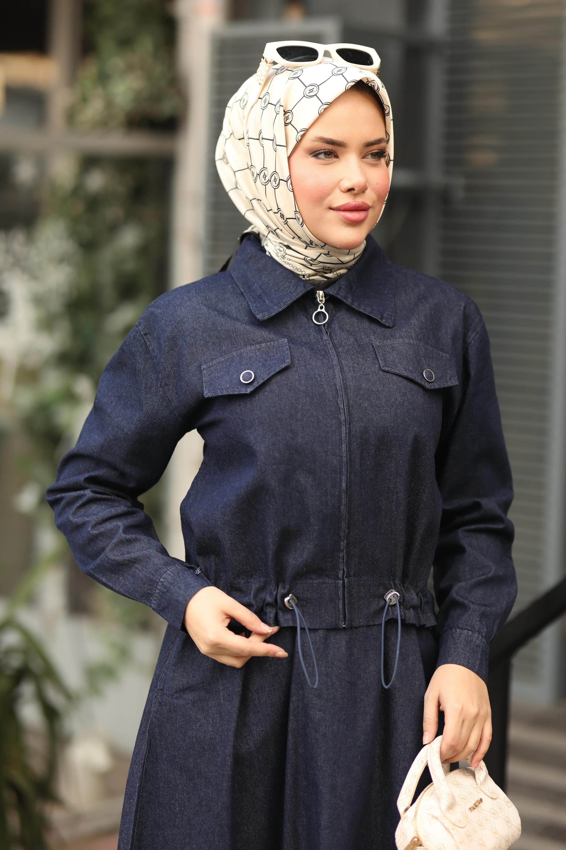 Fermuarlı Kuşak Detaylı Modern Tesettür Elbise