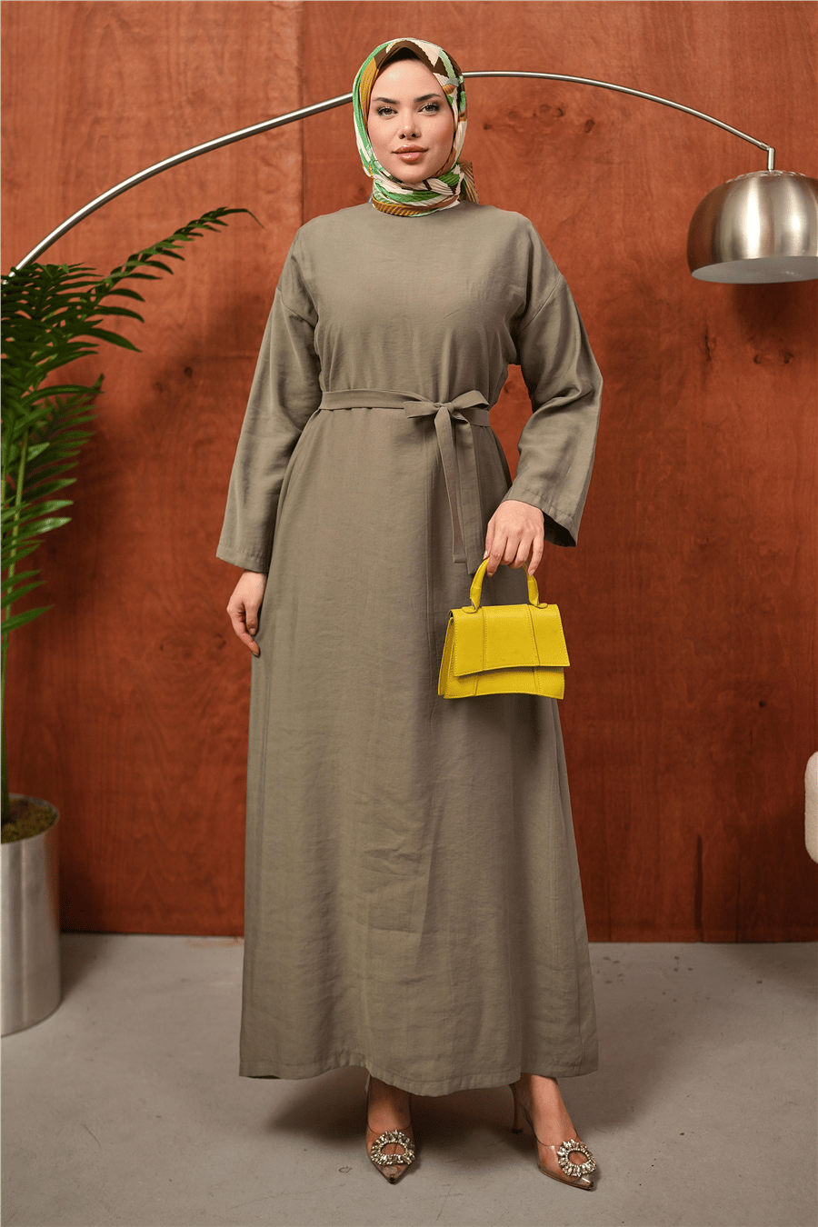 Haki Kuşaklı Oversize Tesettür Elbise kadın giyim ürün görseli Arzestore