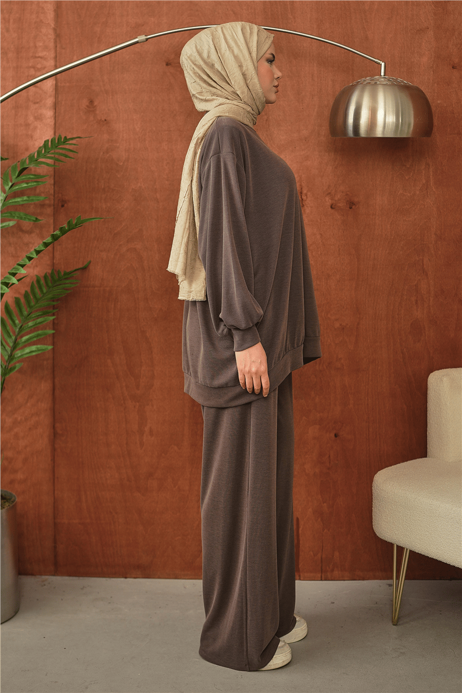 Kahverengi Oversize Rahat Kesim Tesettür Takım kadın giyim ürün görseli Arzestore
