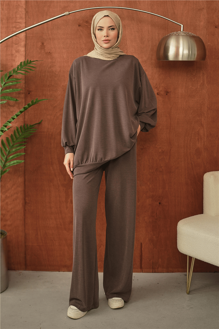 Kahverengi Oversize Rahat Kesim Tesettür Takım kadın giyim ürün görseli Arzestore