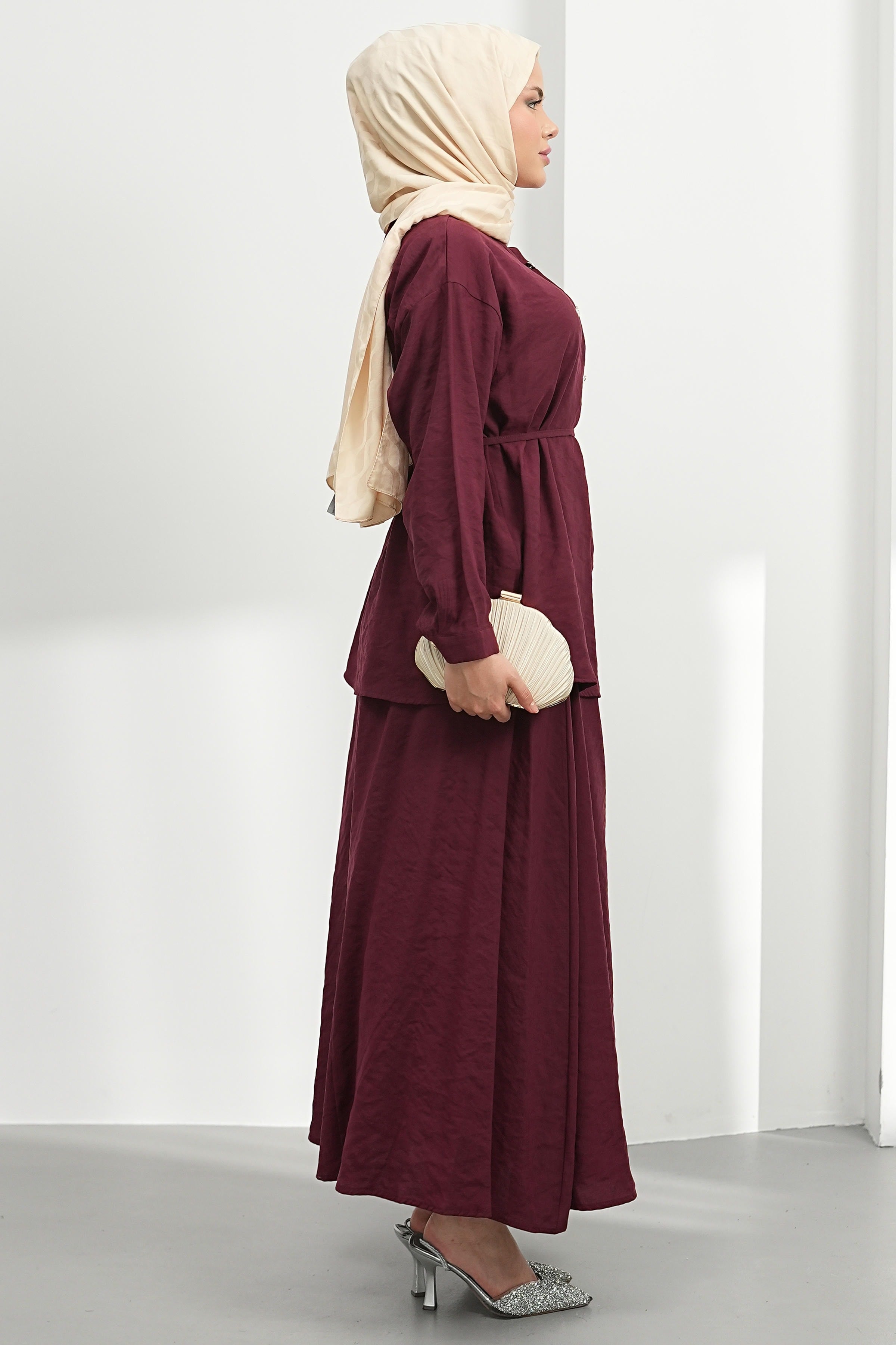 Kuşak Detaylı İkili Takım - Mürdüm kadın giyim ürün görseli Arzestore