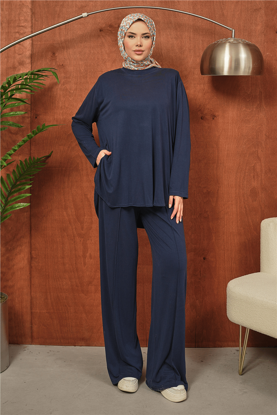 Lacivert Oversize Kesim İkili Tesettür Takım kadın giyim ürün görseli Arzestore