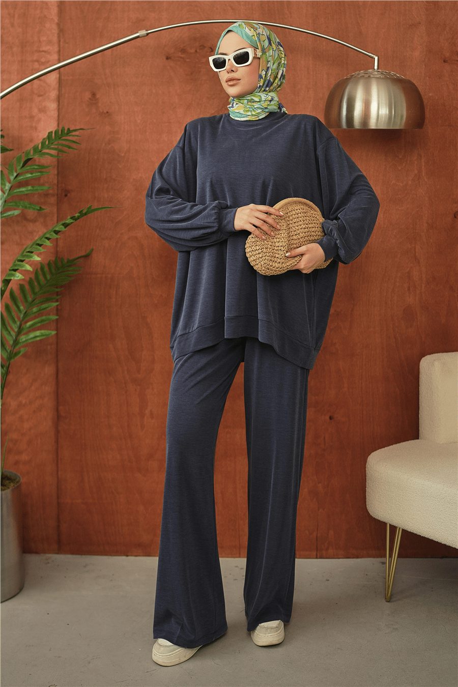 Lacivert Oversize Rahat Kesim Tesettür Takım kadın giyim ürün görseli Arzestore