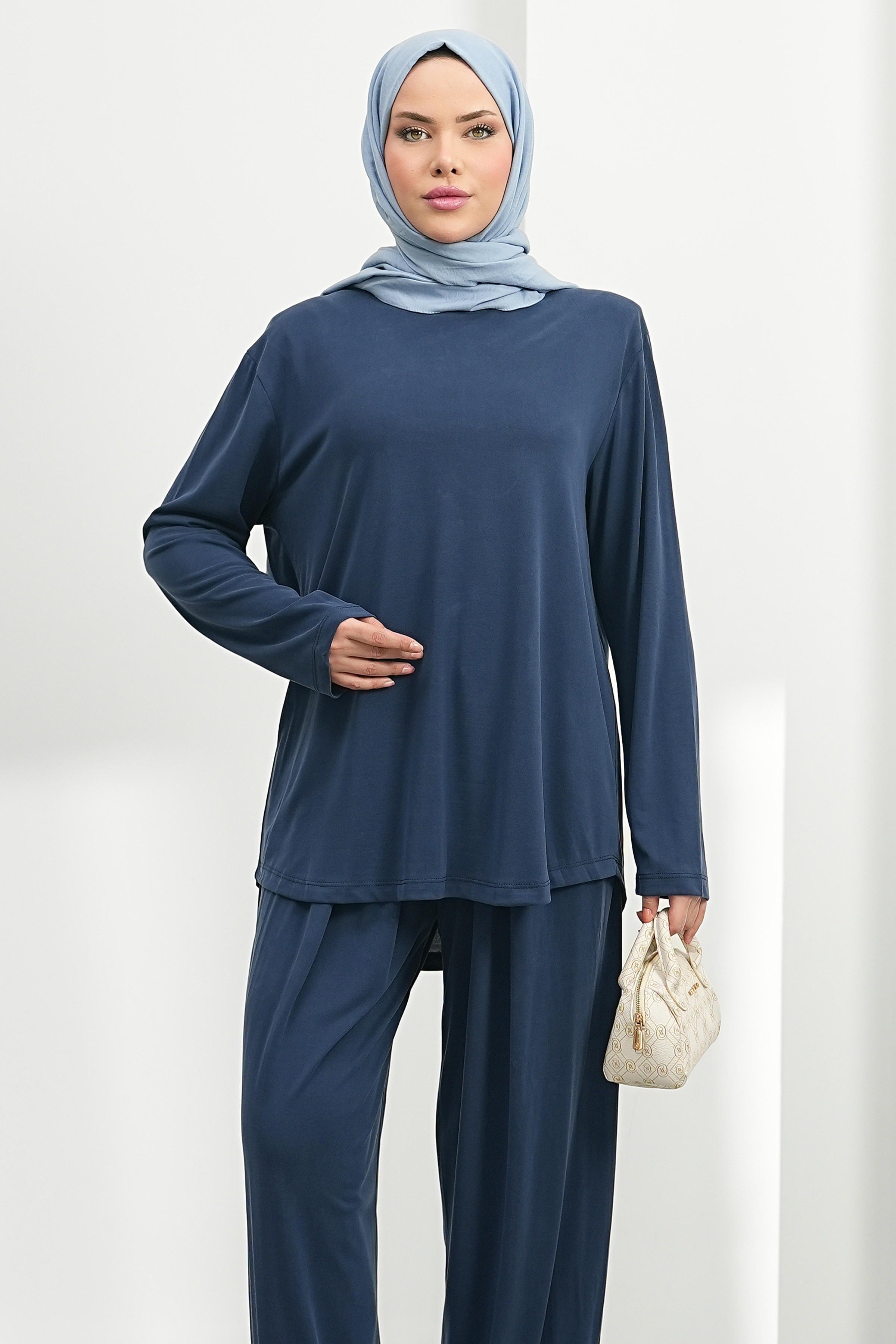 Modal Kumaş Rahat Kesim İkili Takım - Mavi kadın giyim ürün görseli Arzestore