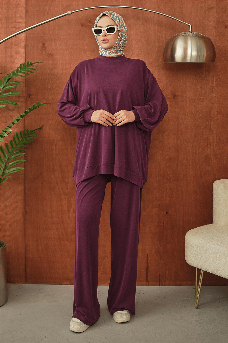 Mürdüm Oversize Rahat Kesim Tesettür Takım kadın giyim ürün görseli Arzestore
