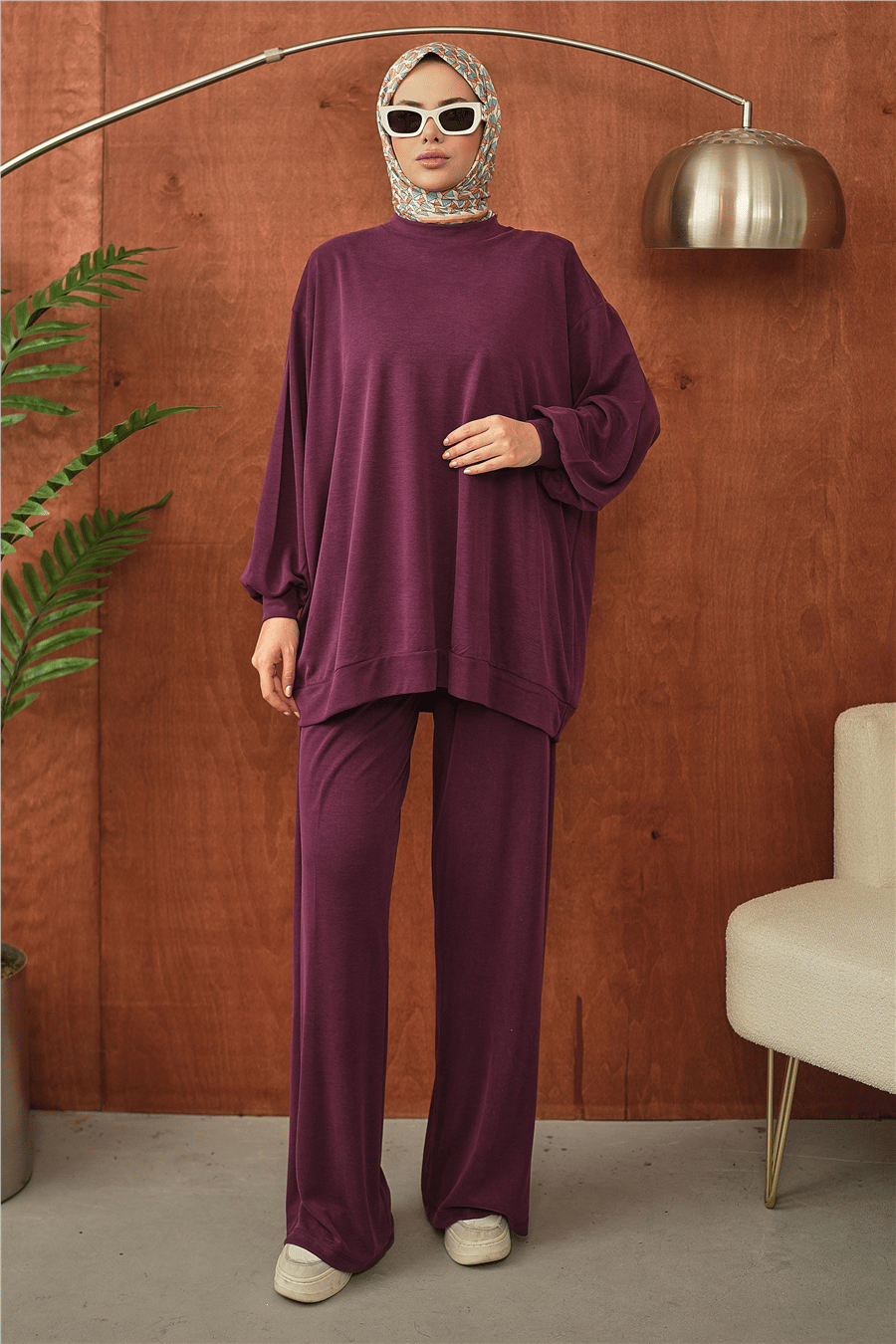 Mürdüm Oversize Rahat Kesim Tesettür Takım kadın giyim ürün görseli Arzestore