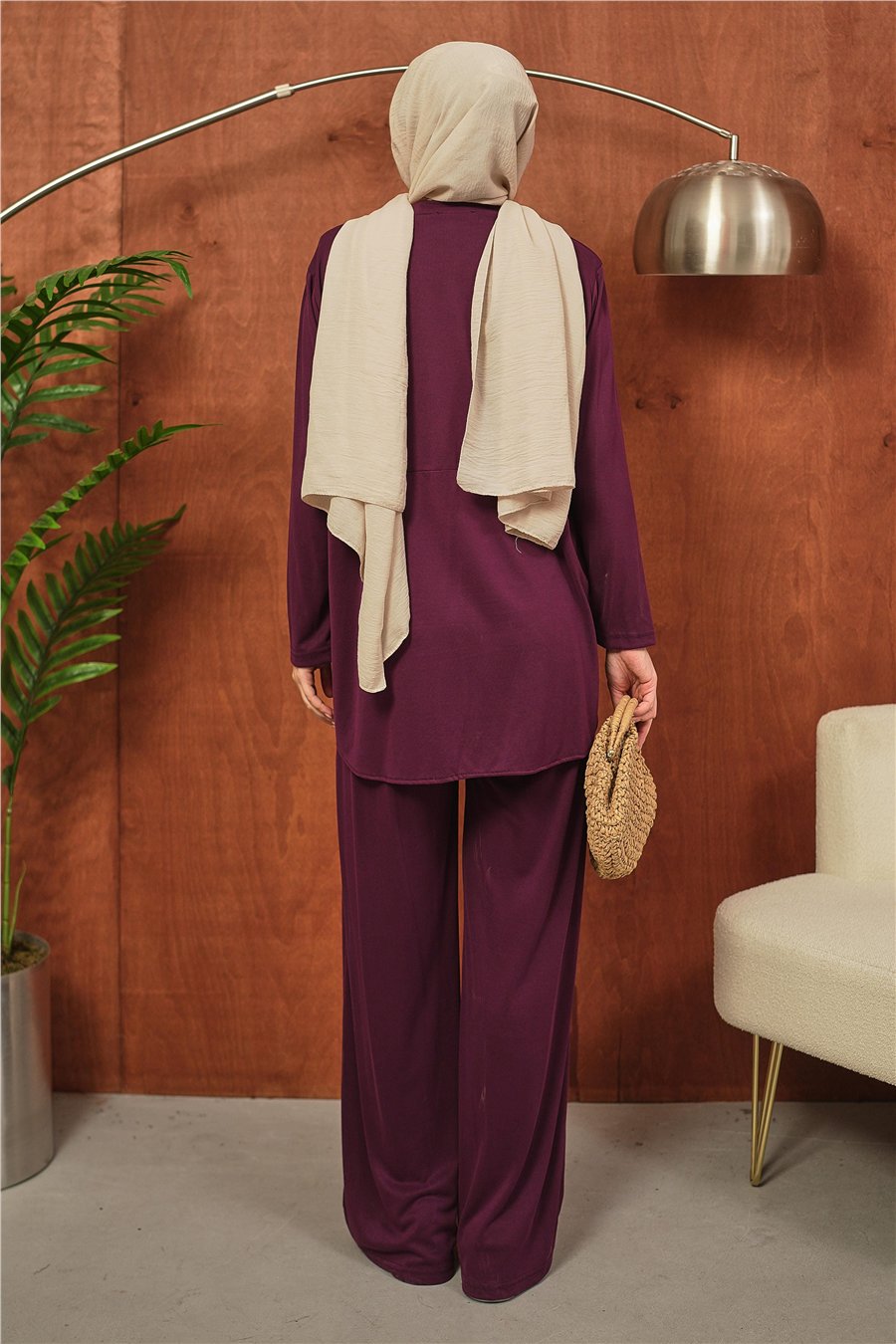 Mürdüm Renk Salaş Kesim Tesettür Takım kadın giyim ürün görseli Arzestore
