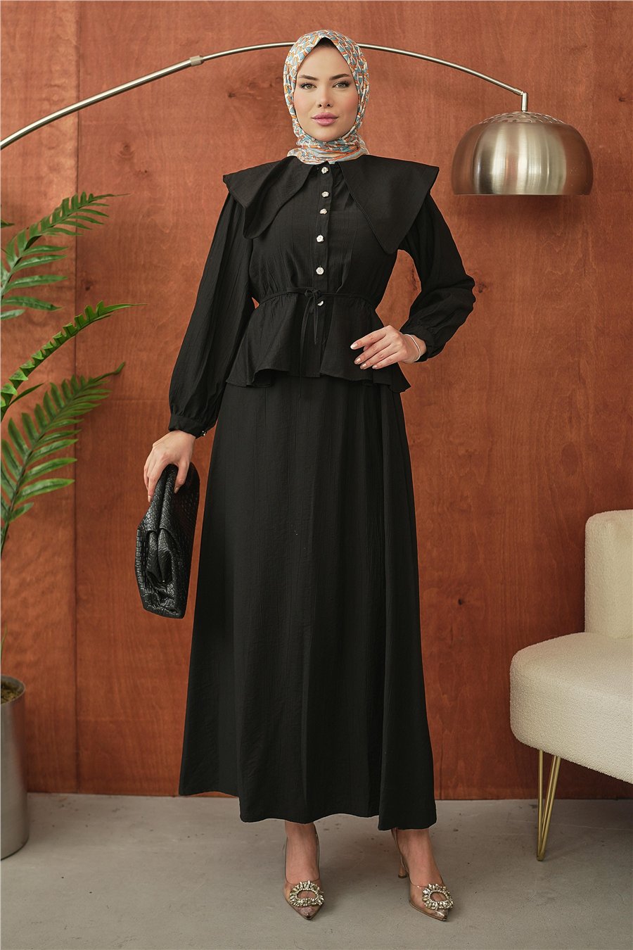 Siyah Yakalı Peplum Detaylı Tesettür Takım kadın giyim ürün görseli Arzestore