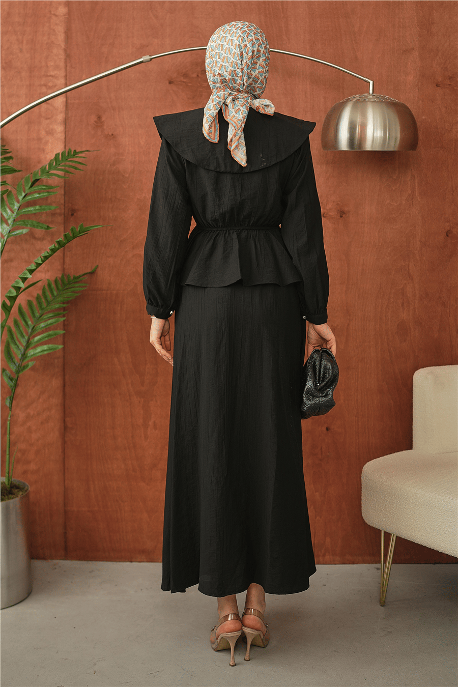 Siyah Yakalı Peplum Detaylı Tesettür Takım kadın giyim ürün görseli Arzestore