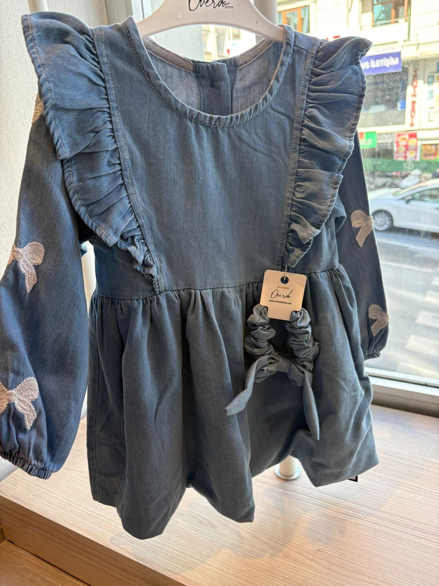 Denim Elbise+Bandana Mavi