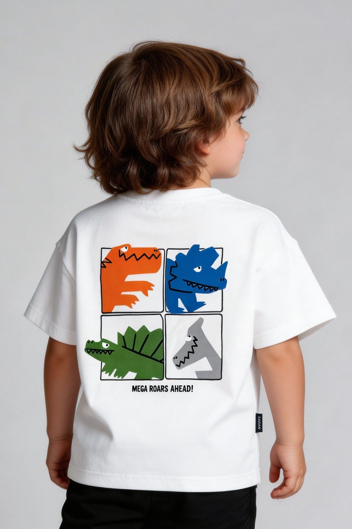 Dino Ön Arka Baskılı Oversize T-shirt Beyaz