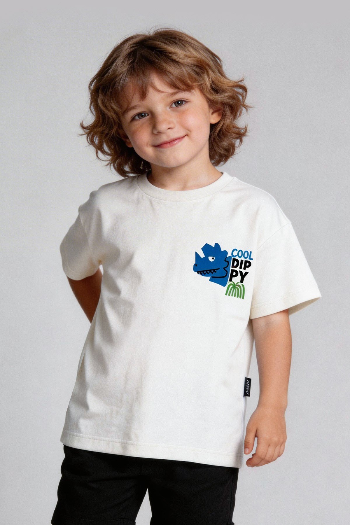 Dino Ön Arka Baskılı Oversize T-shirt Beyaz