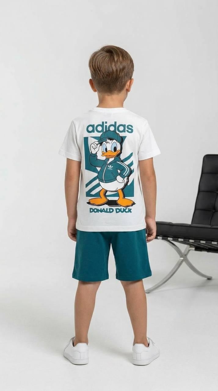 Donald Duck Grafikli Şortlu Erkek Çocuk İkili Takım Petrol