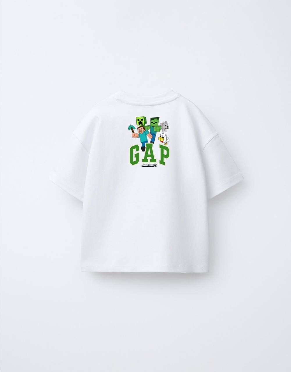 Erkek Çocuk Minecraft Ön Arka Baskılı Oversize Tshirt Beyaz