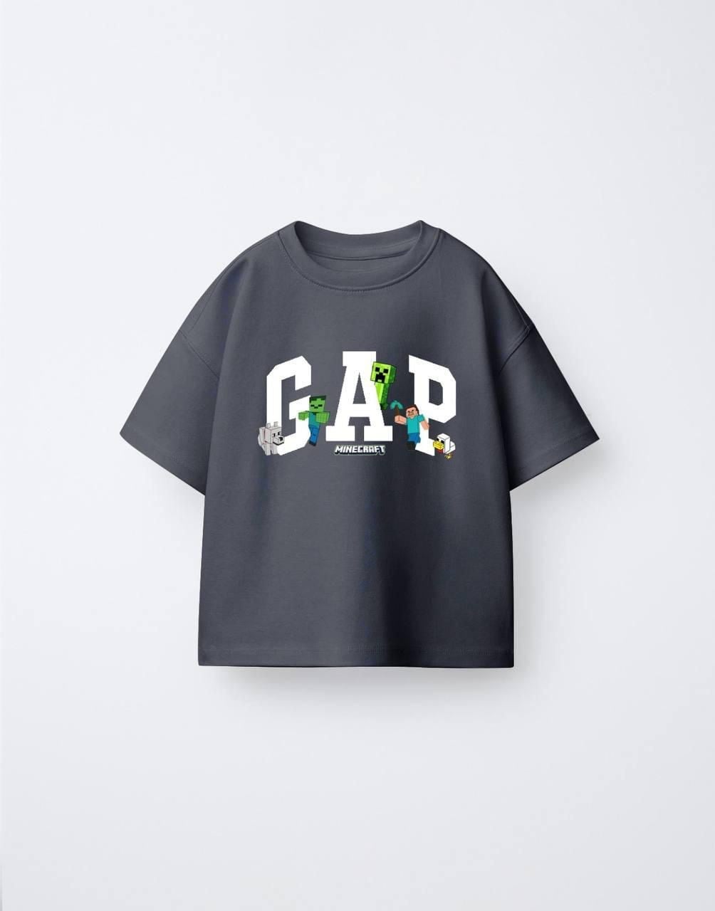 Erkek Çocuk Minecraft Ön Arka Baskılı Oversize Tshirt Antrasit
