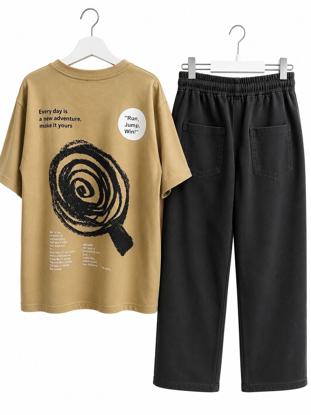 Erkek Çocuk Ön Arka Baskılı Tshirt Yumuşak Dökümlü Pantolonlu Takım