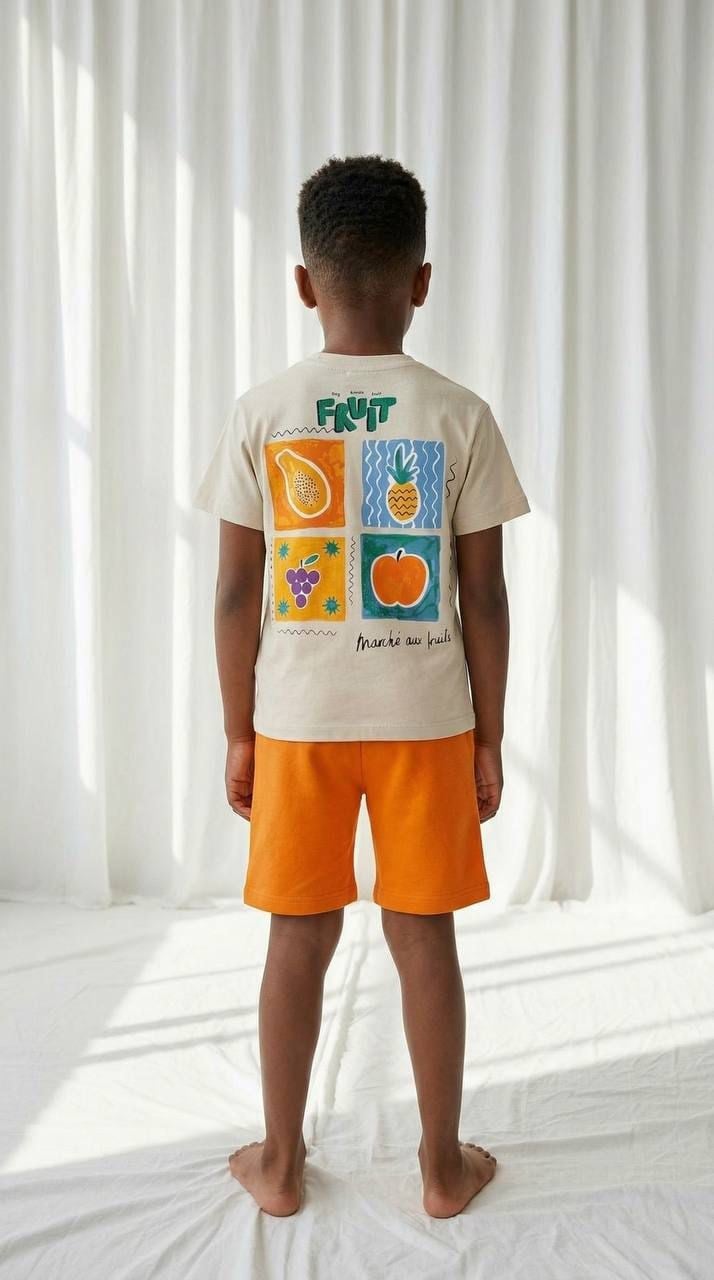 Fruit Temalı Unisex Turuncu Şortlu İkili Takım Turuncu