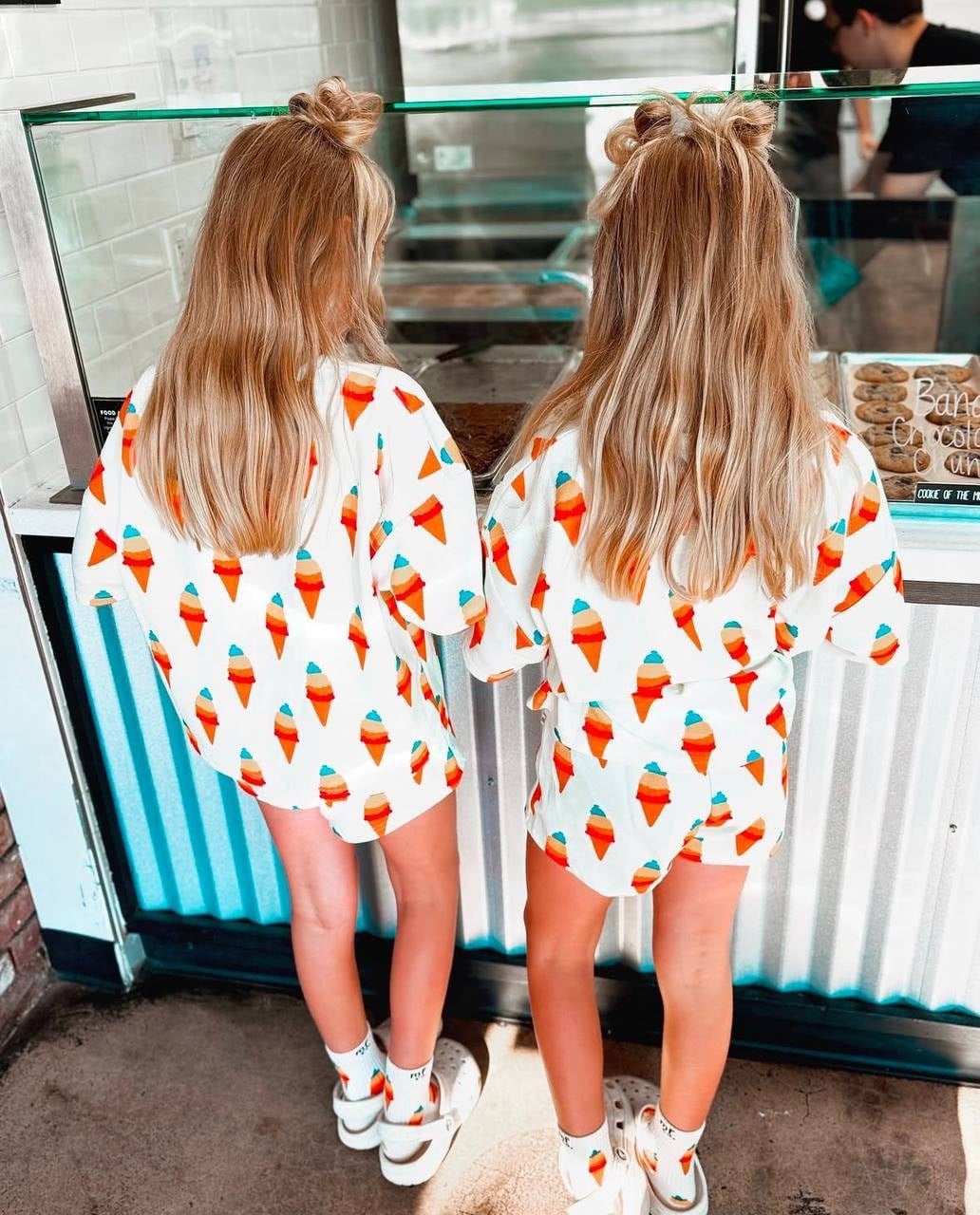 Ice Cream Baskılı İkili Oversize Takım Bej