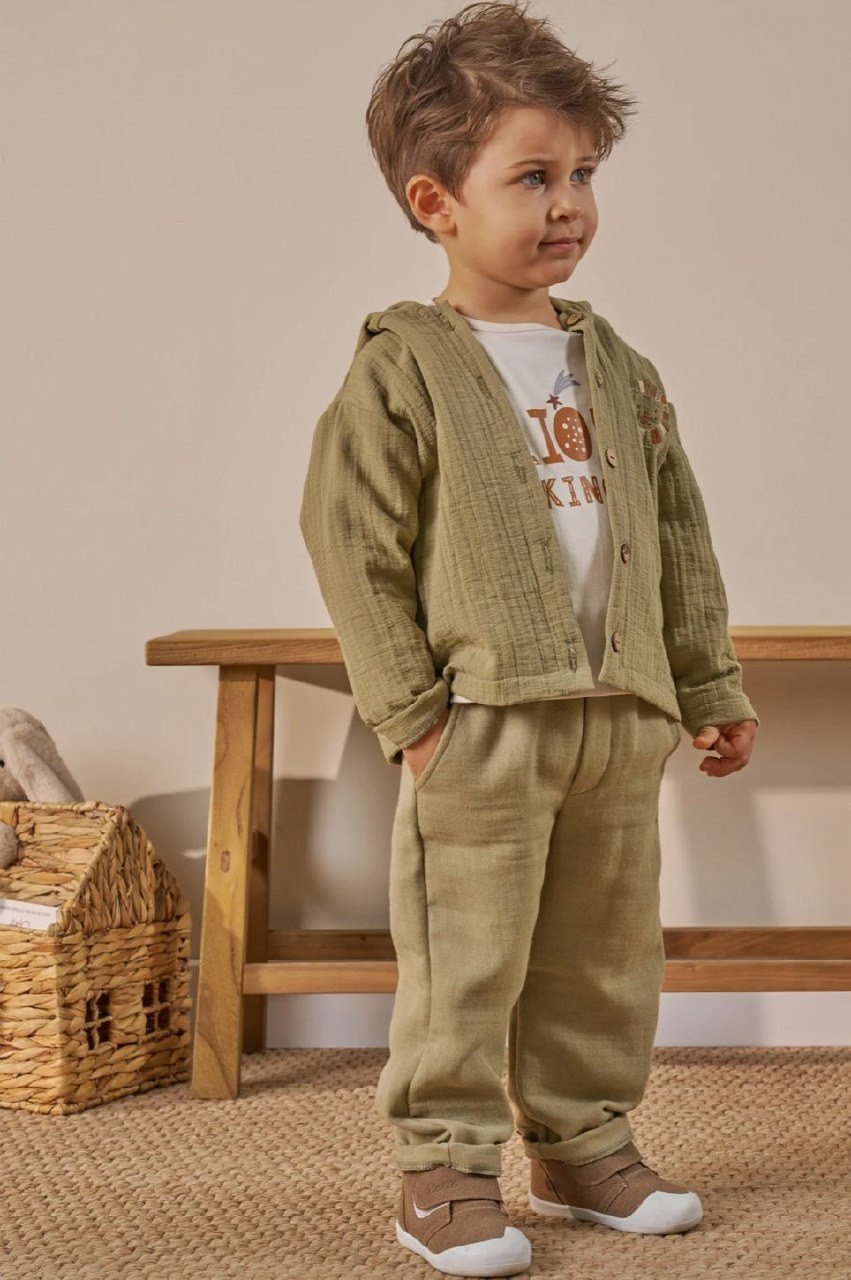 Kapşonlu 3 lü Dokuma  Set Haki