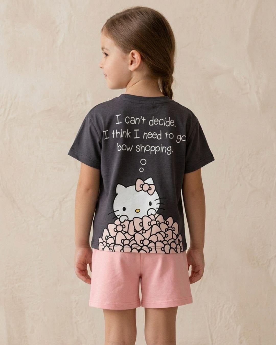 Kız Çocuk Hello Kitty Baskı Detaylı Şortlu 2 li Takım