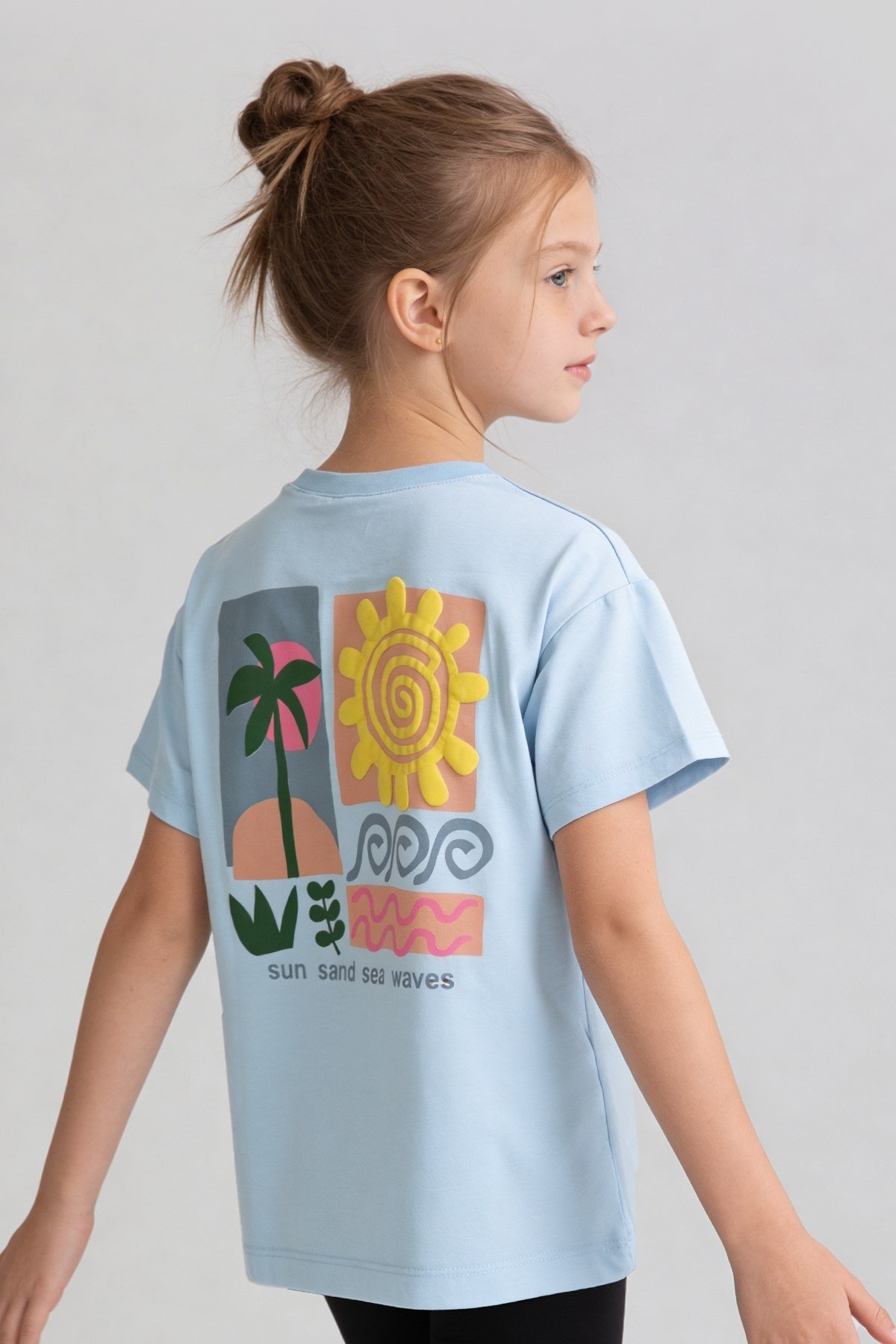 Kız Çocuk Ön Arka Baskılı Tshirt Mavi