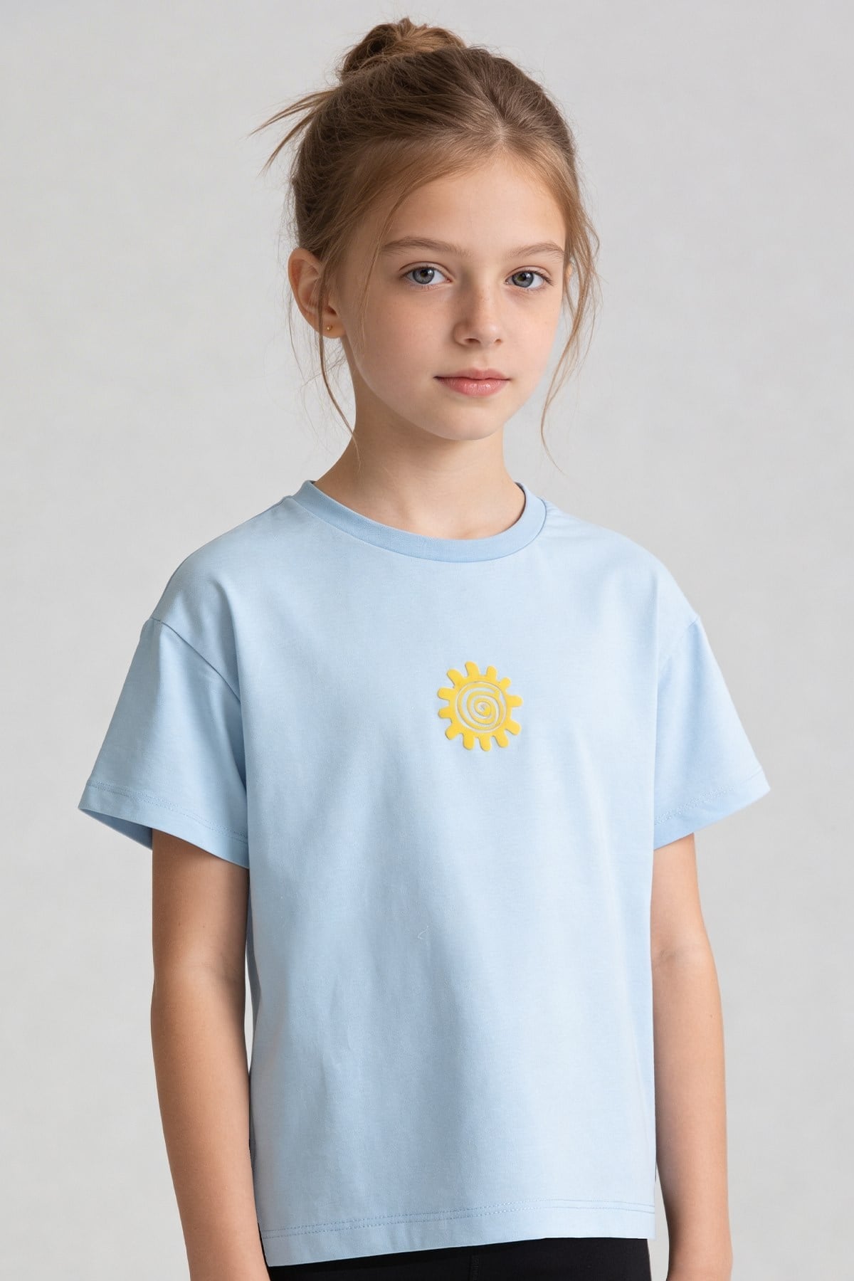 Kız Çocuk Ön Arka Baskılı Tshirt Mavi