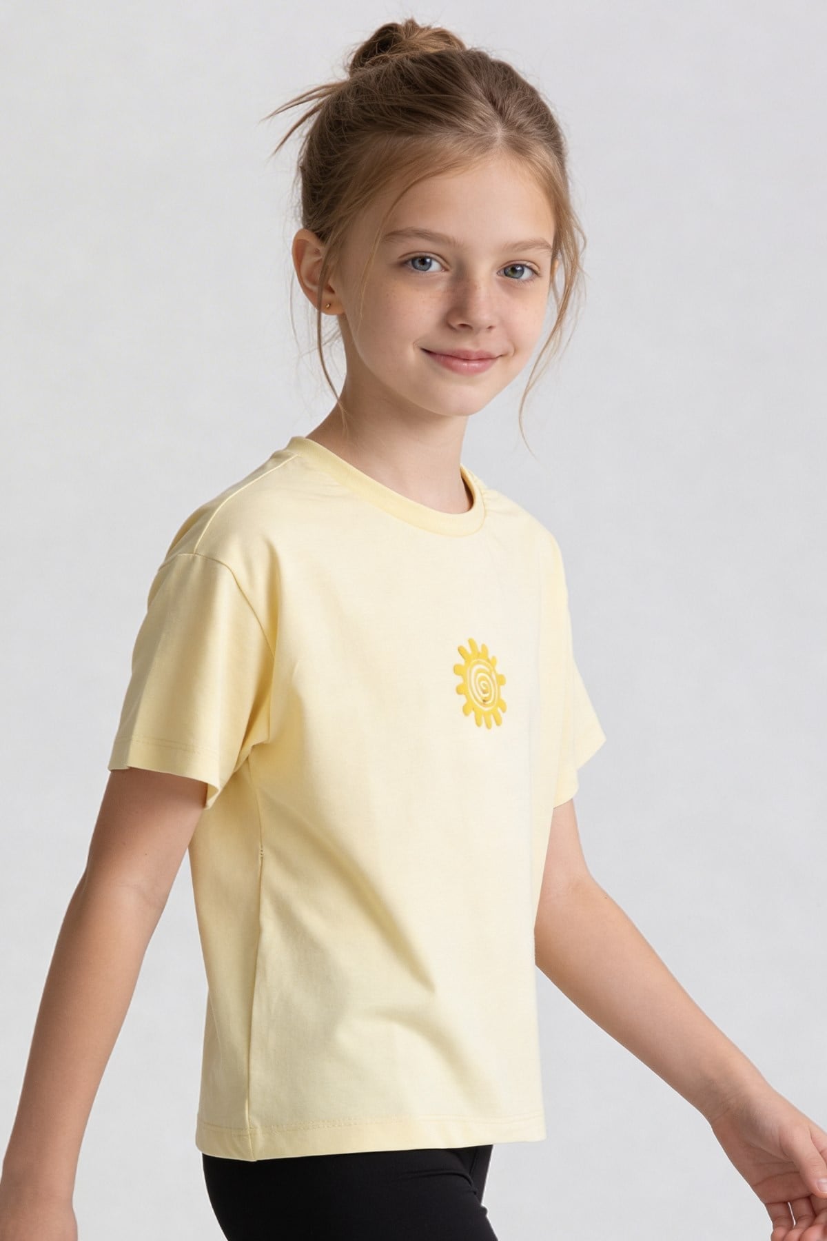 Kız Çocuk Ön Arka Baskılı Tshirt Sarı