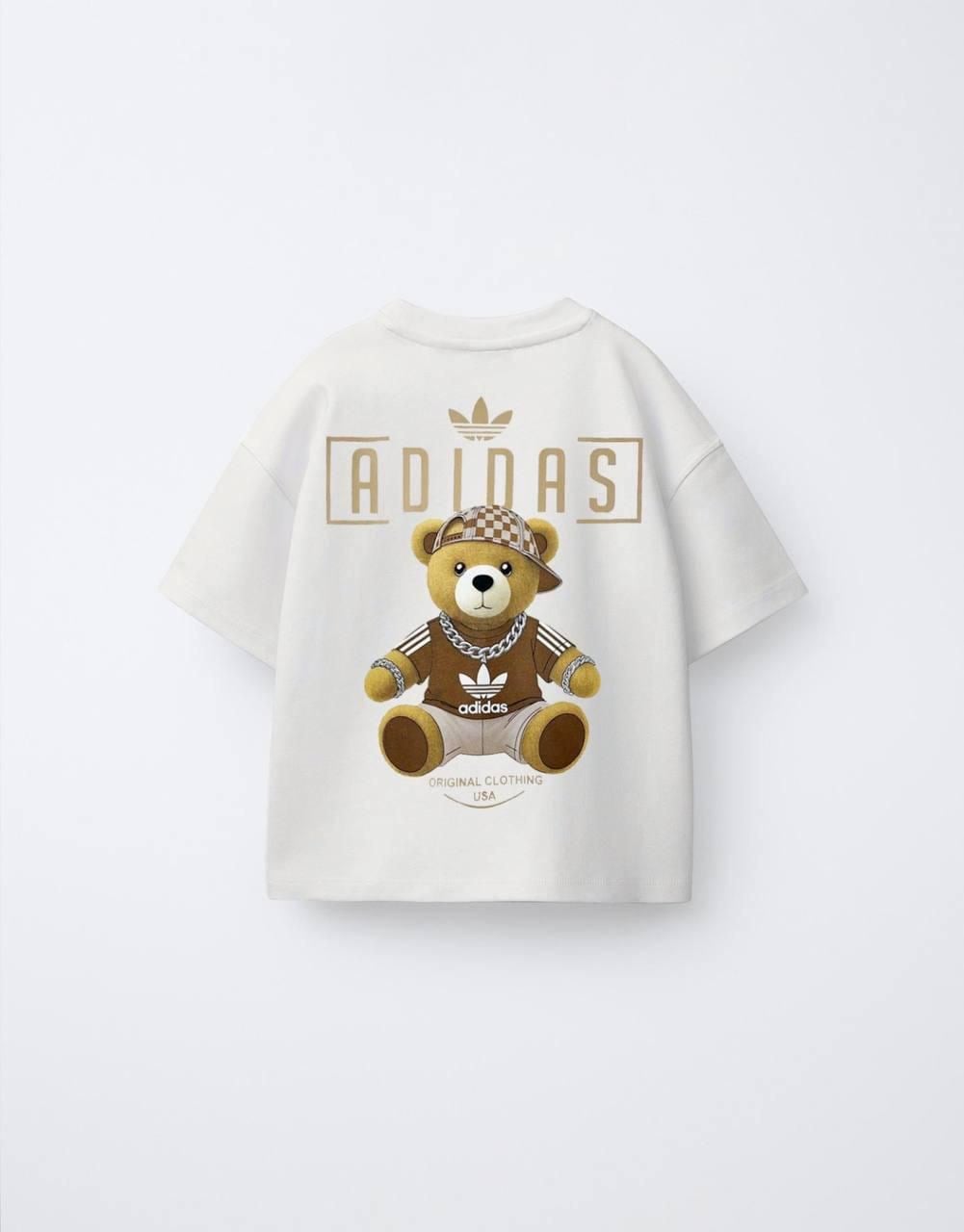 Kız-Erkek Çocuk Teddy Baskılı Oversize Tshirt Ekru