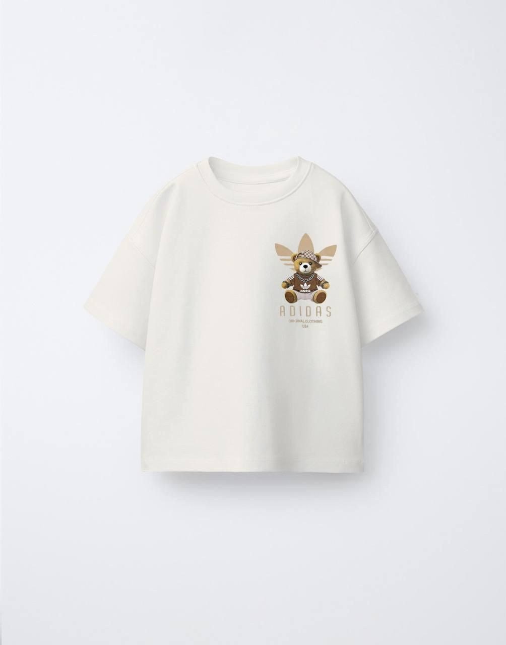 Kız-Erkek Çocuk Teddy Baskılı Oversize Tshirt Ekru