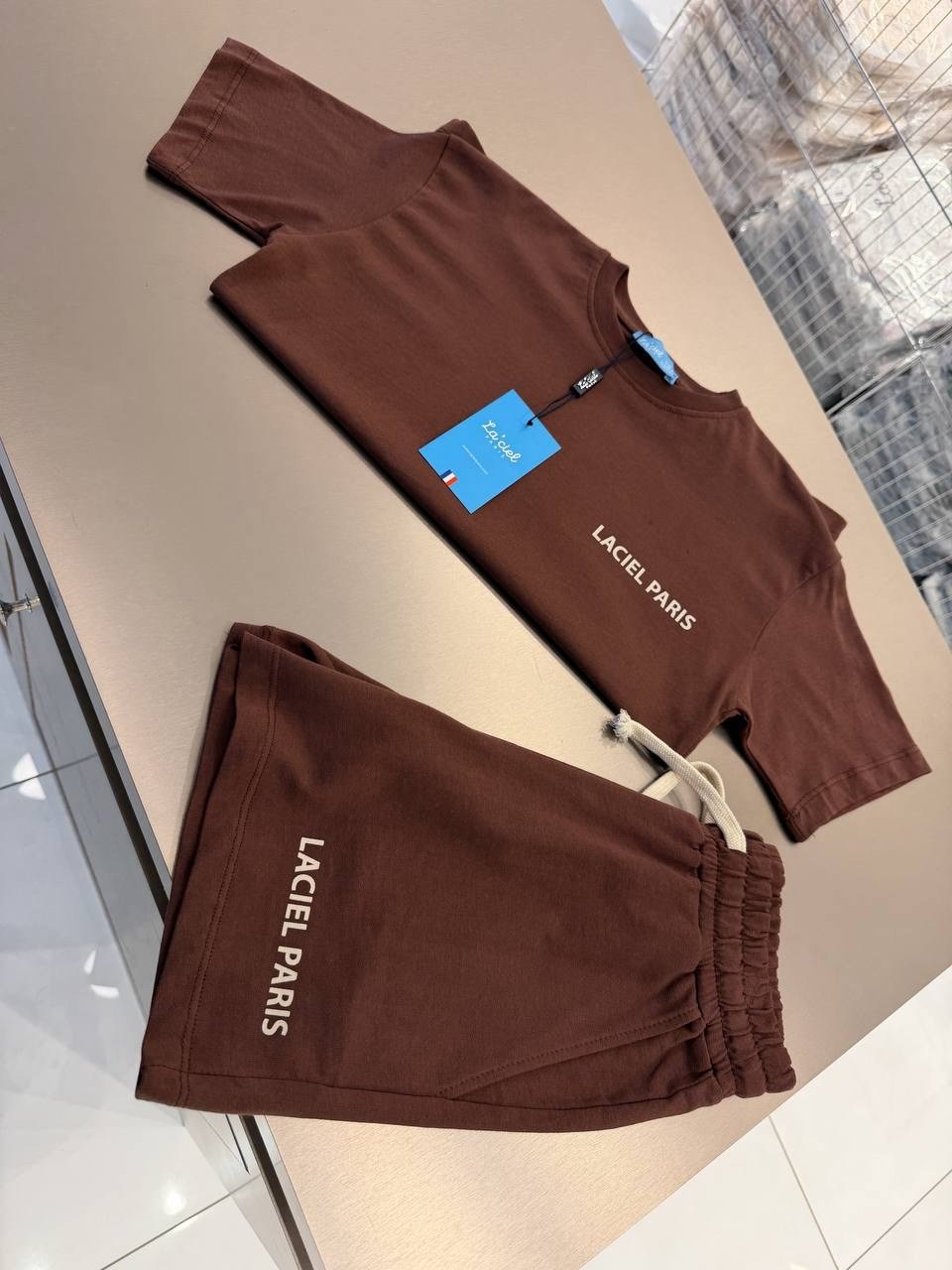 Oversize İnterlok Şortlu İkili Takım Bej