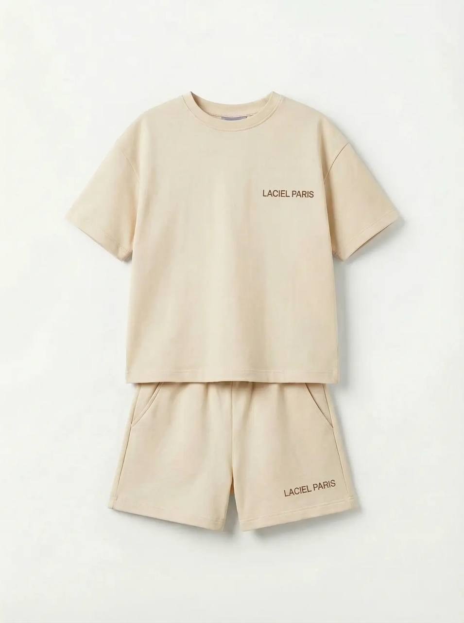 Oversize İnterlok Şortlu İkili Takım Kahve