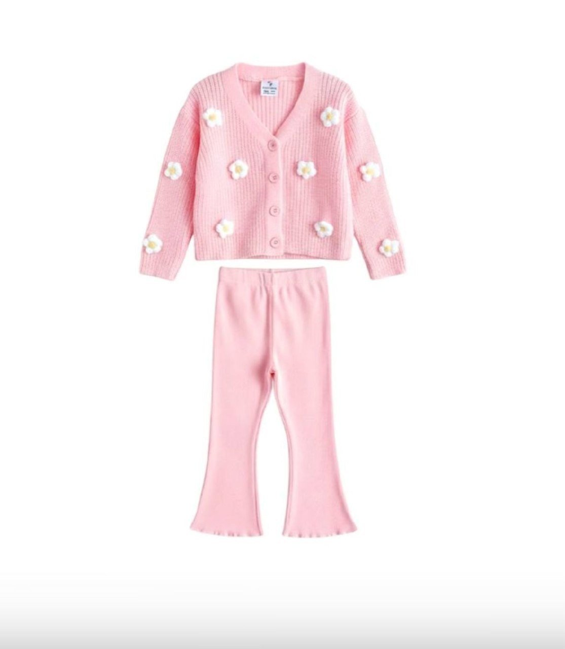 Papatyalı Triko 2 li Set Pembe