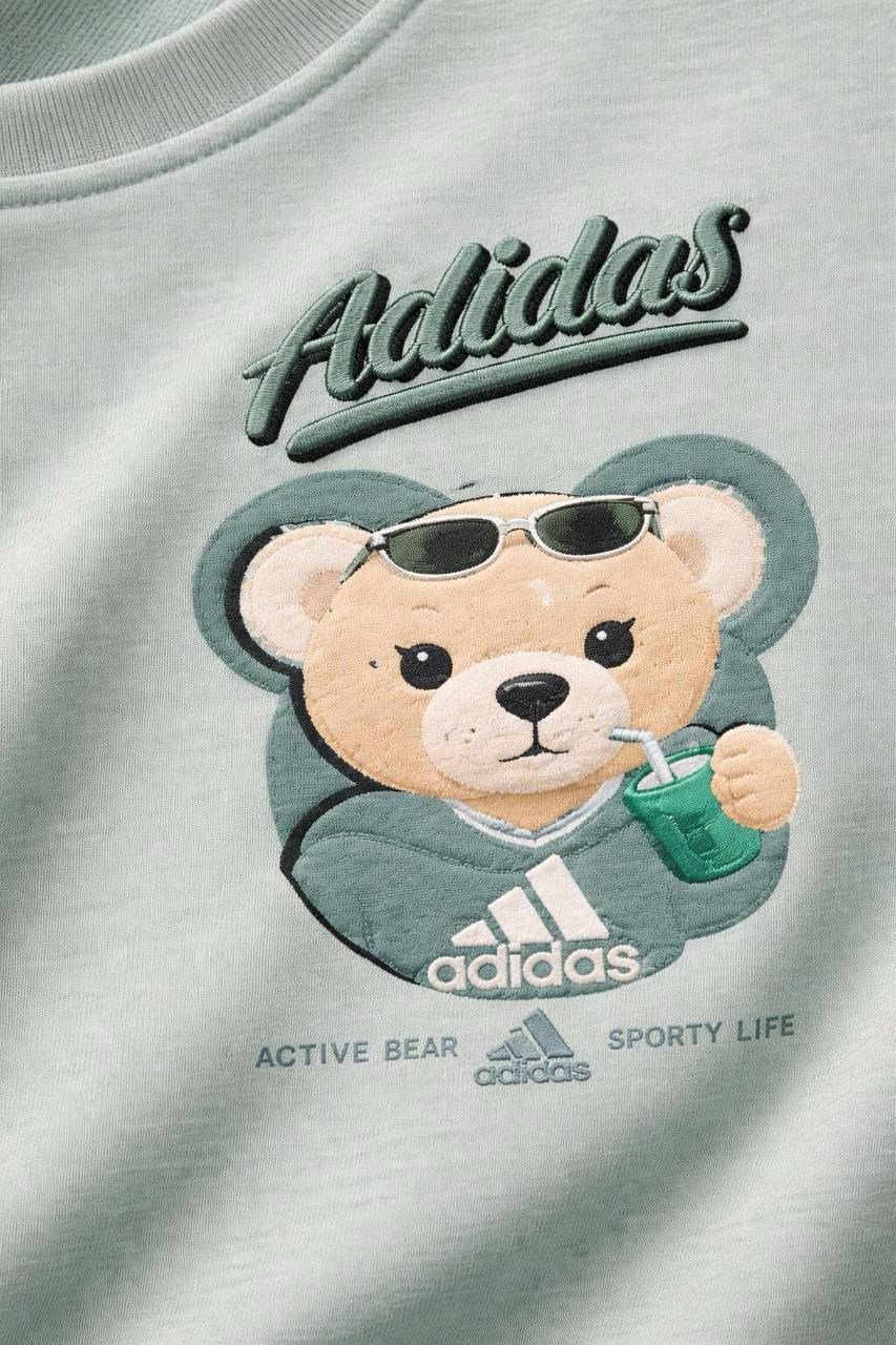 Teddy Baskılı Kız Çocuk Şortlu İkili Takım Yeşil
