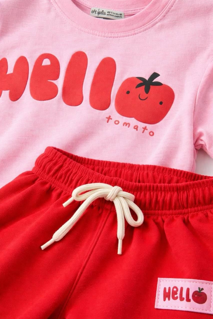 Tomato Baskılı Kız Çocuk Şortlu İkili Takım Kırmızı
